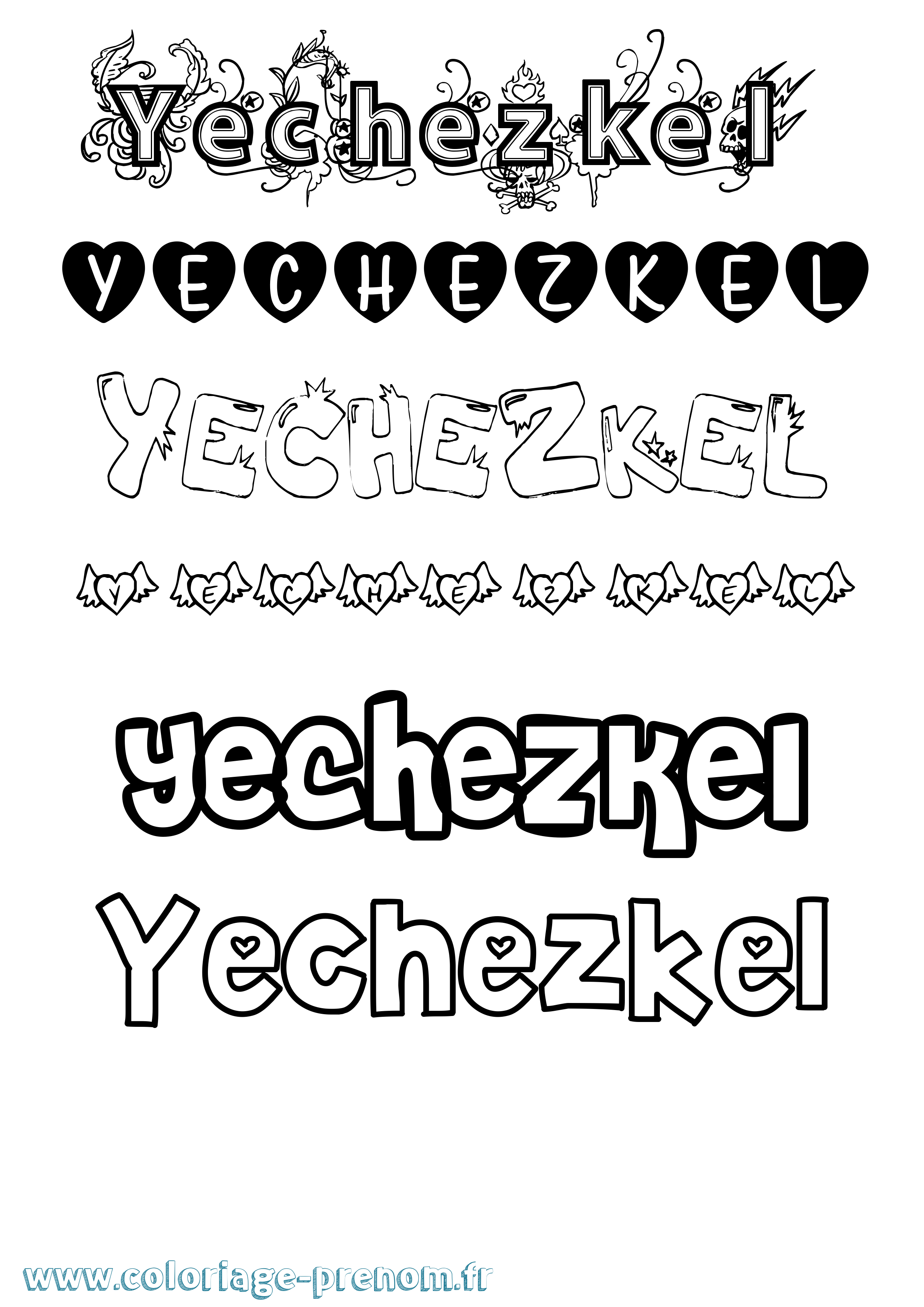 Coloriage Yechezkel Girly Coloriage prénom Yechezkel Girly