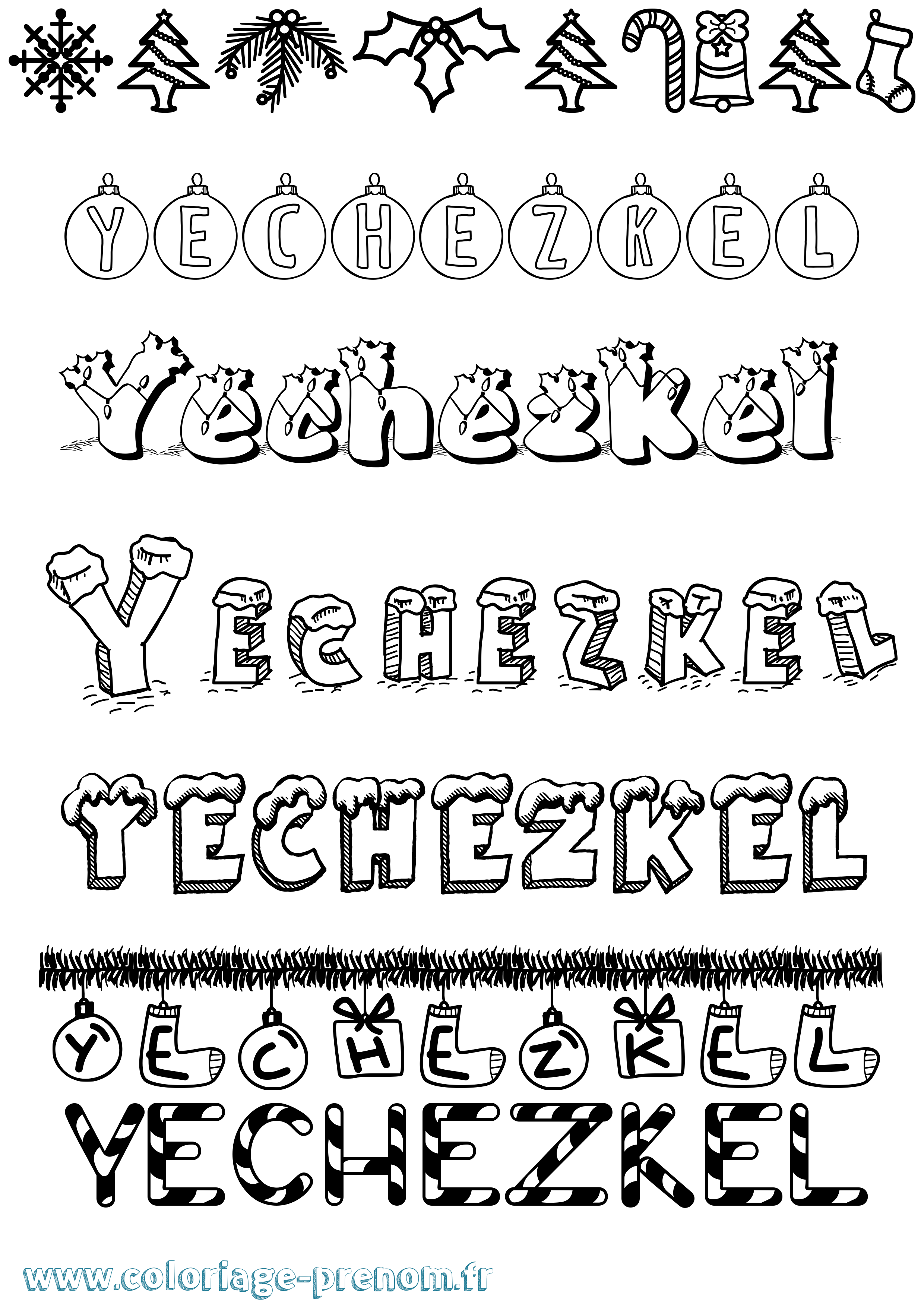 Coloriage Yechezkel Noël Coloriage prénom Yechezkel Noël