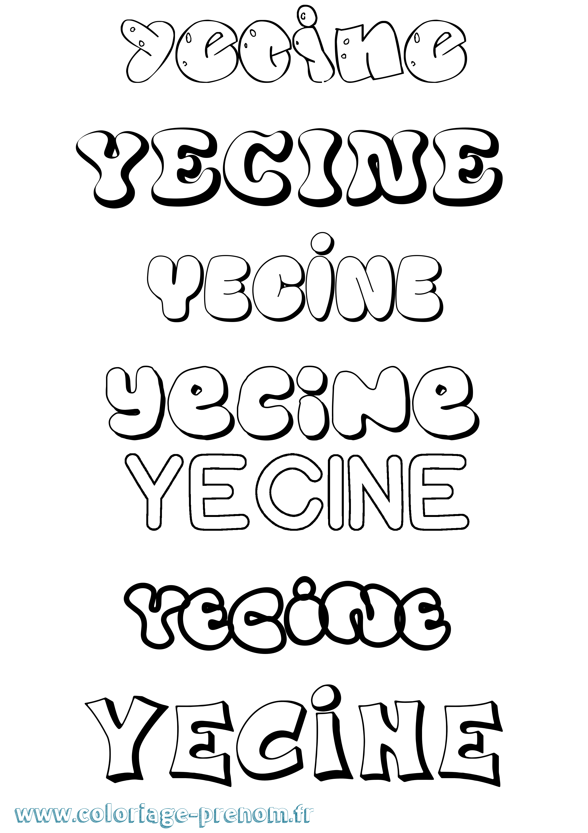 Coloriage Yecine Bubble Coloriage prénom Yecine Bubble