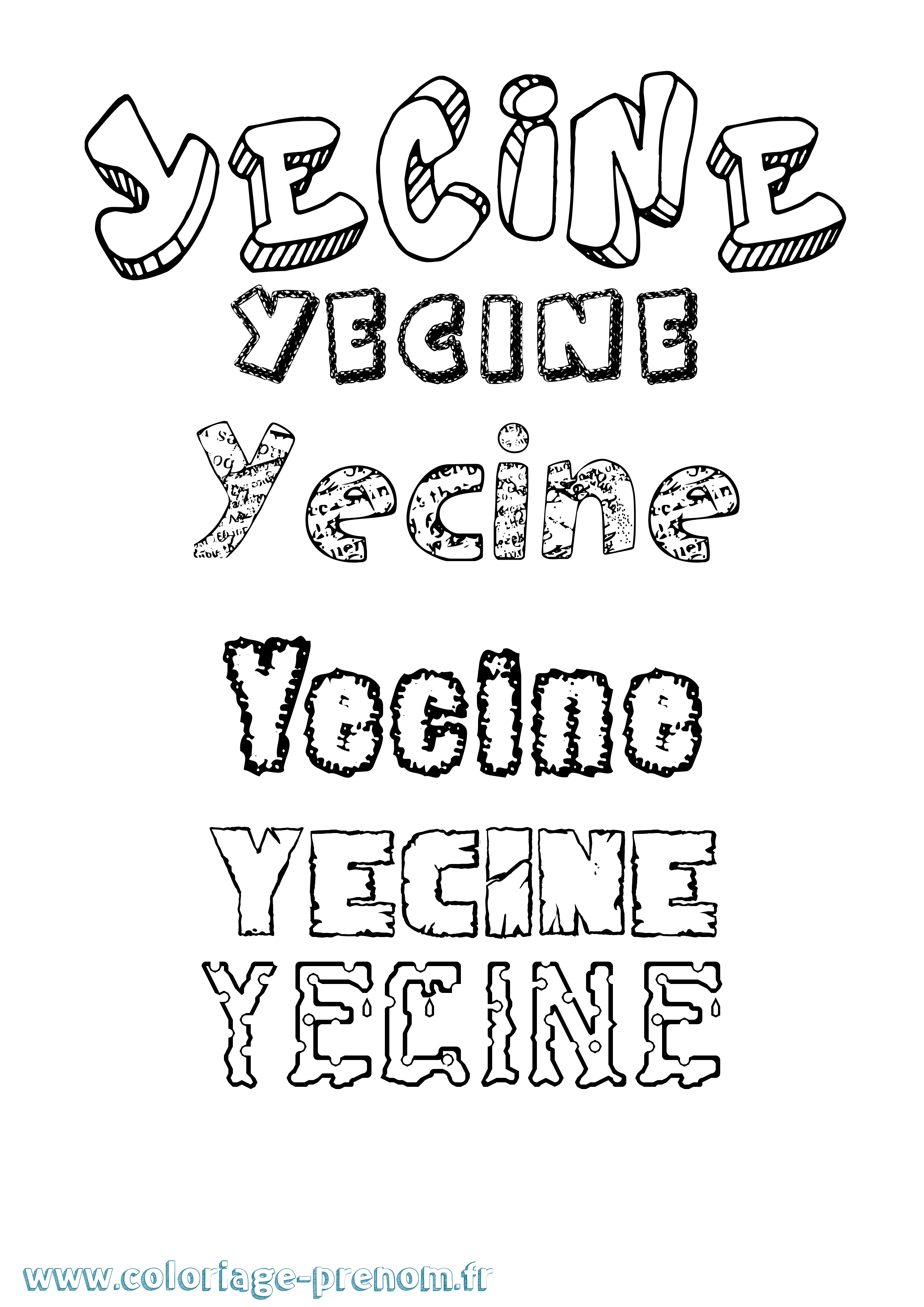 Coloriage Yecine Destructuré Coloriage prénom Yecine Destructuré