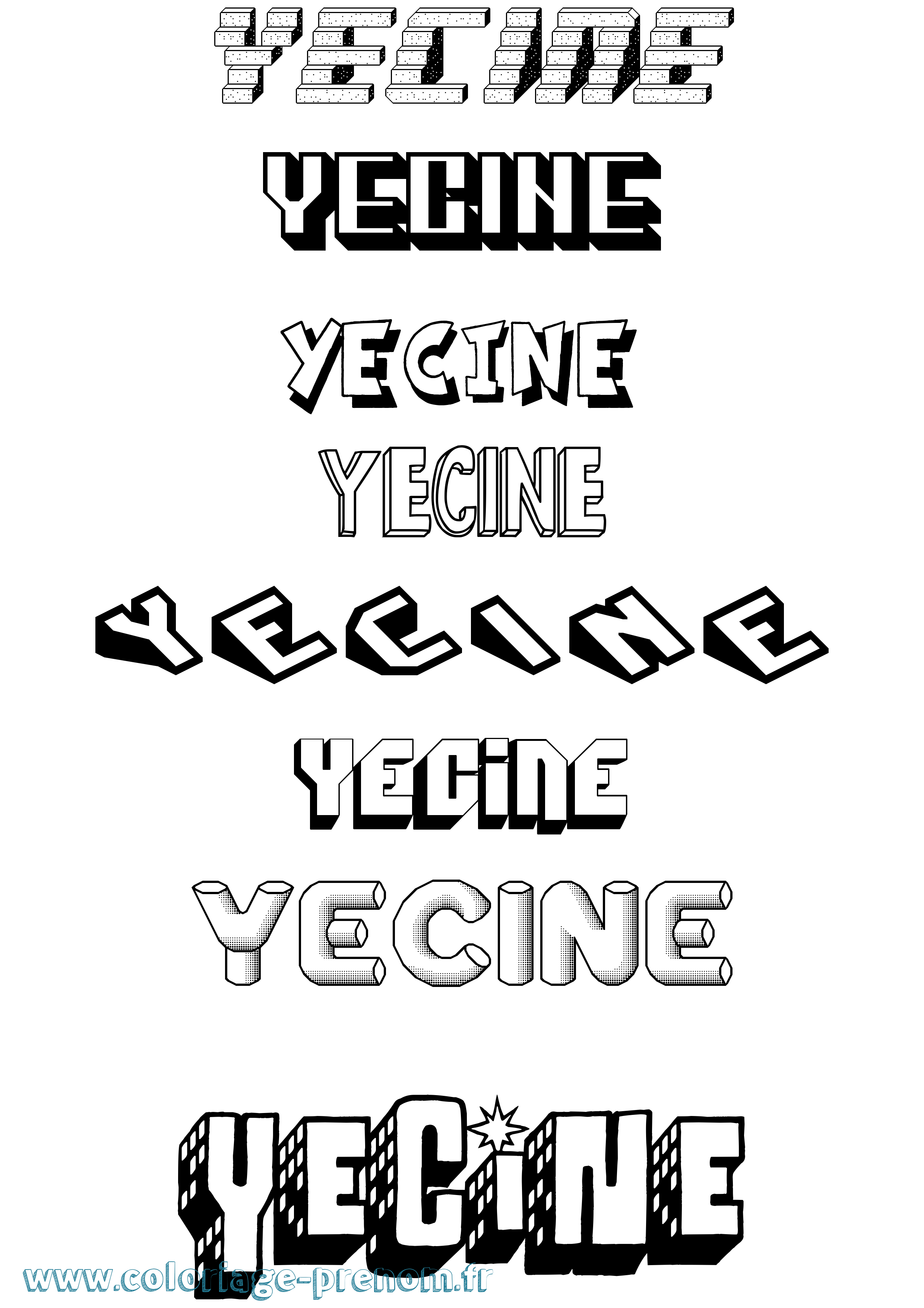 Coloriage Yecine Effet 3D Coloriage prénom Yecine Effet 3D