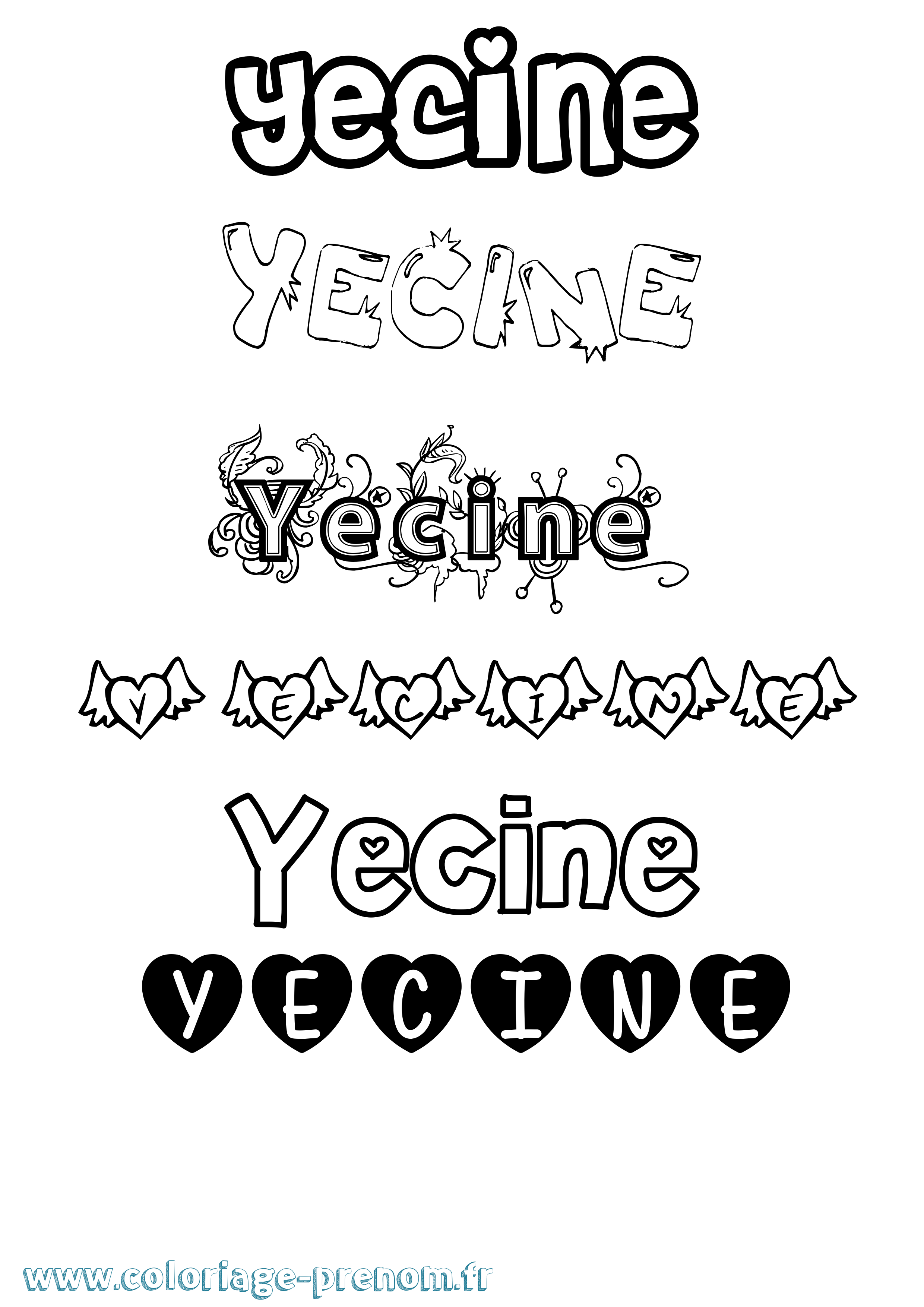 Coloriage Yecine Girly Coloriage prénom Yecine Girly