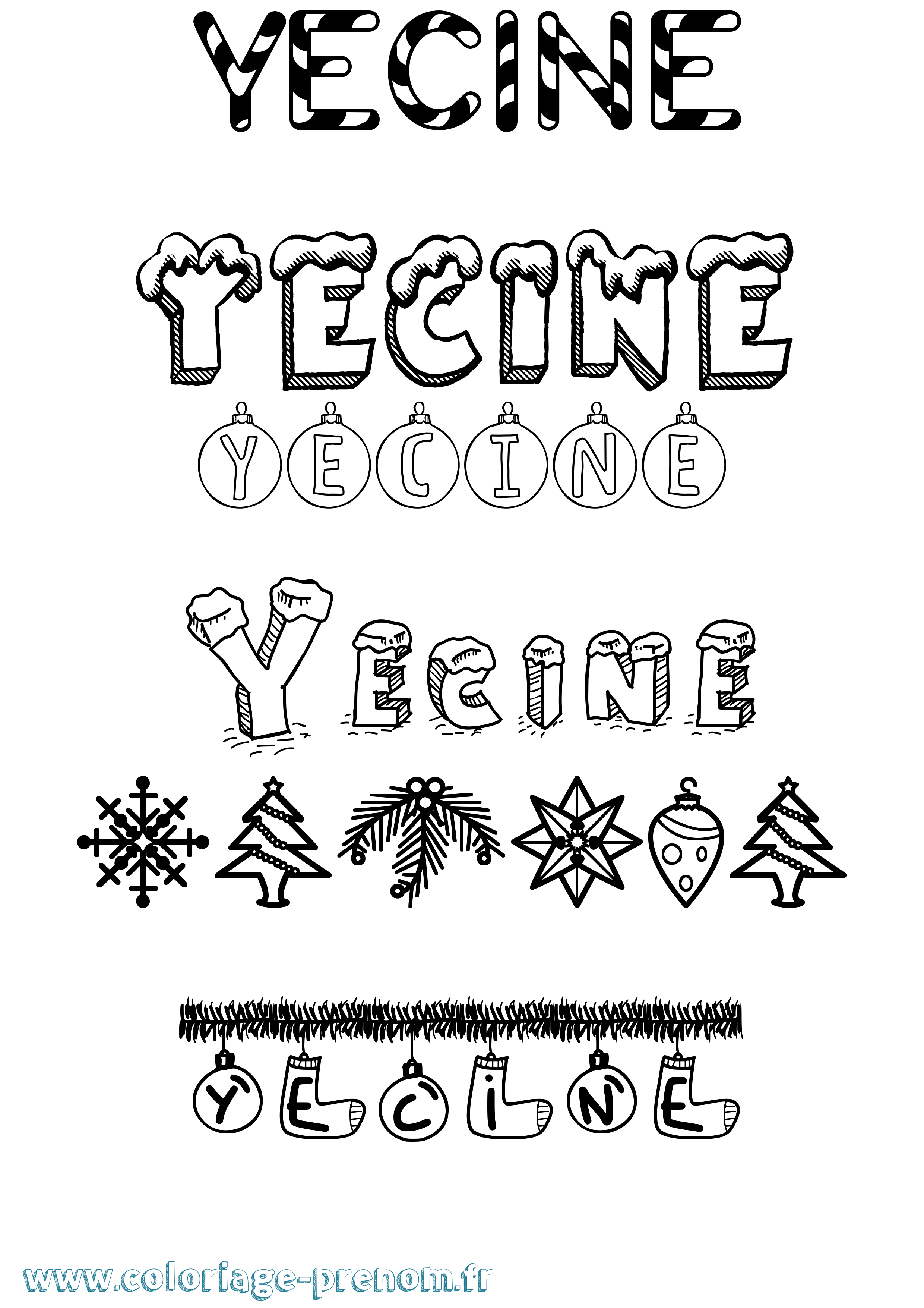 Coloriage Yecine Noël Coloriage prénom Yecine Noël