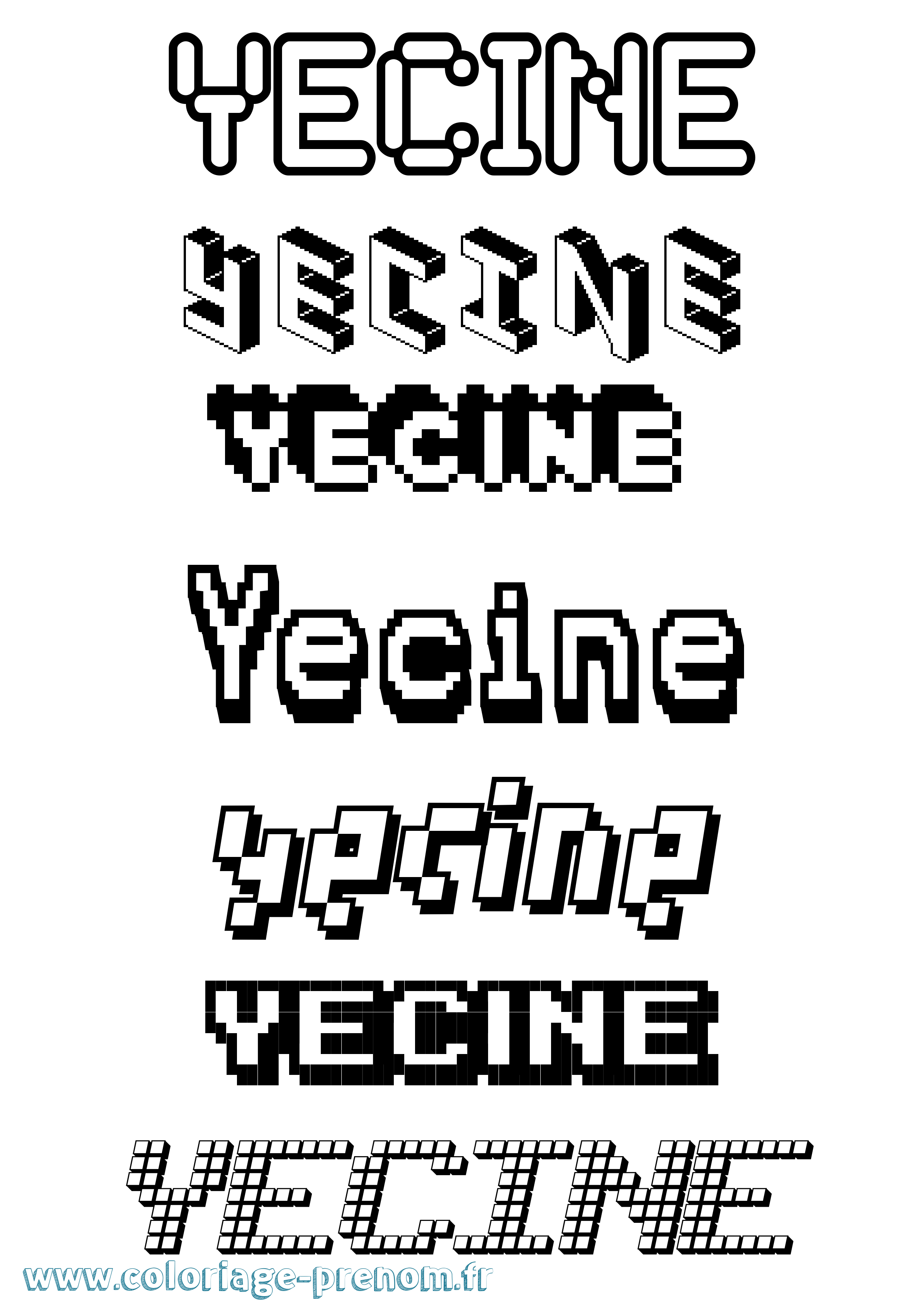 Coloriage Yecine Pixel Coloriage prénom Yecine Pixel