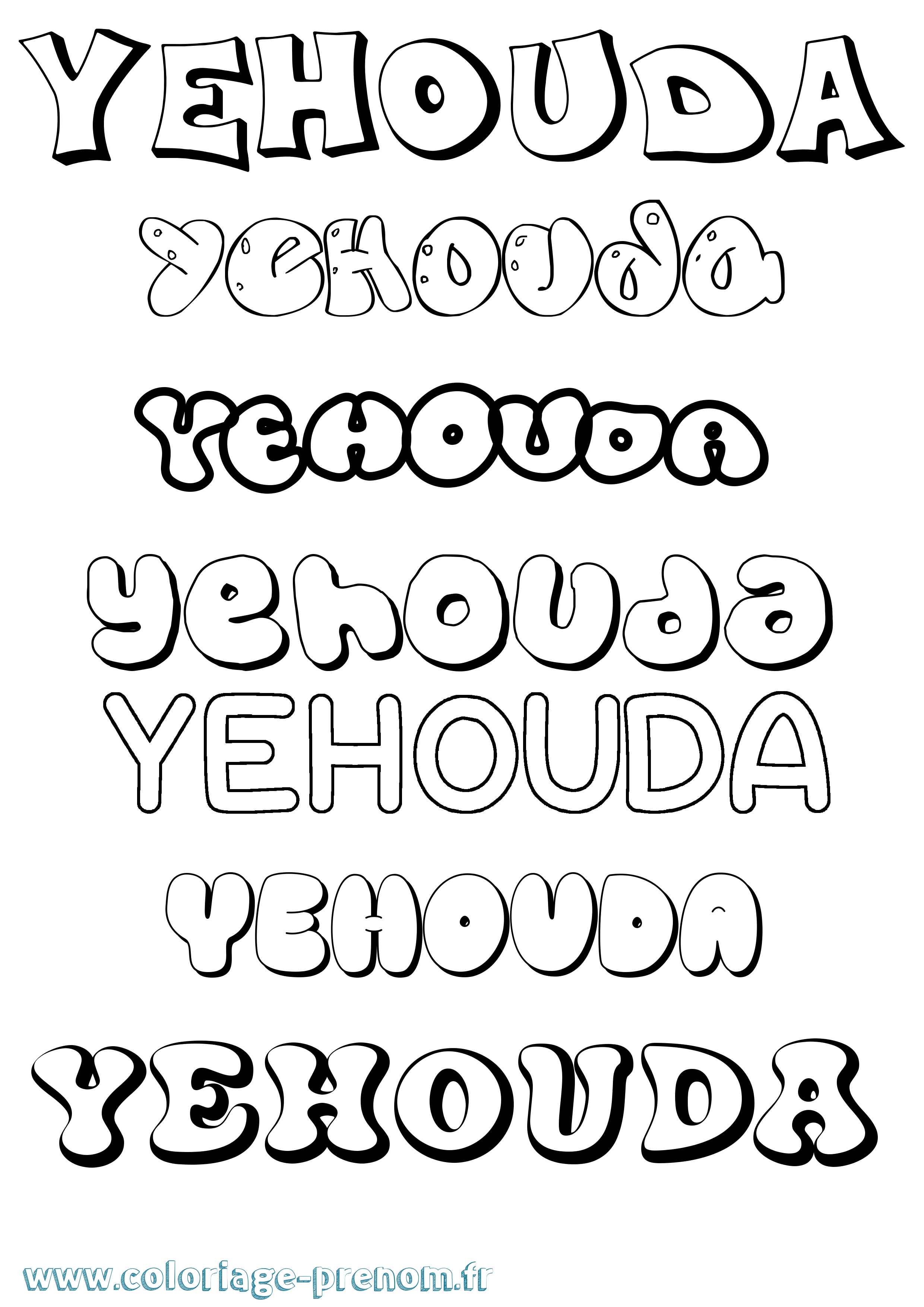 Coloriage Yehouda Bubble Coloriage prénom Yehouda Bubble