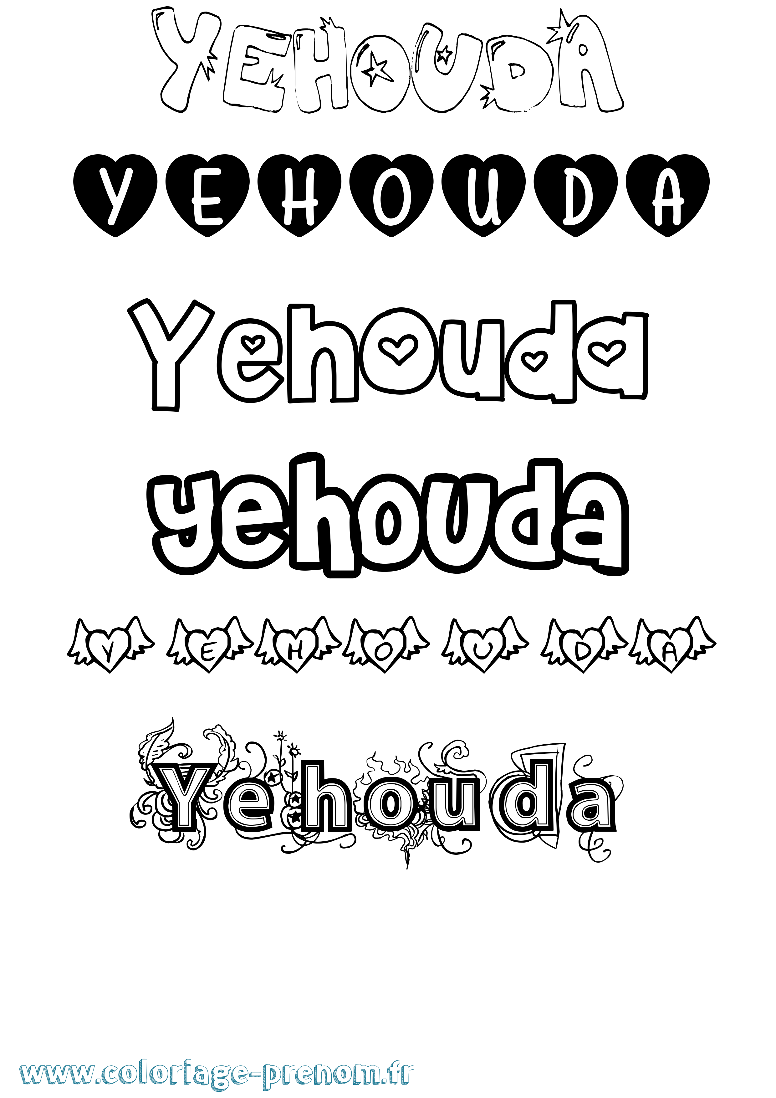 Coloriage Yehouda Girly Coloriage prénom Yehouda Girly