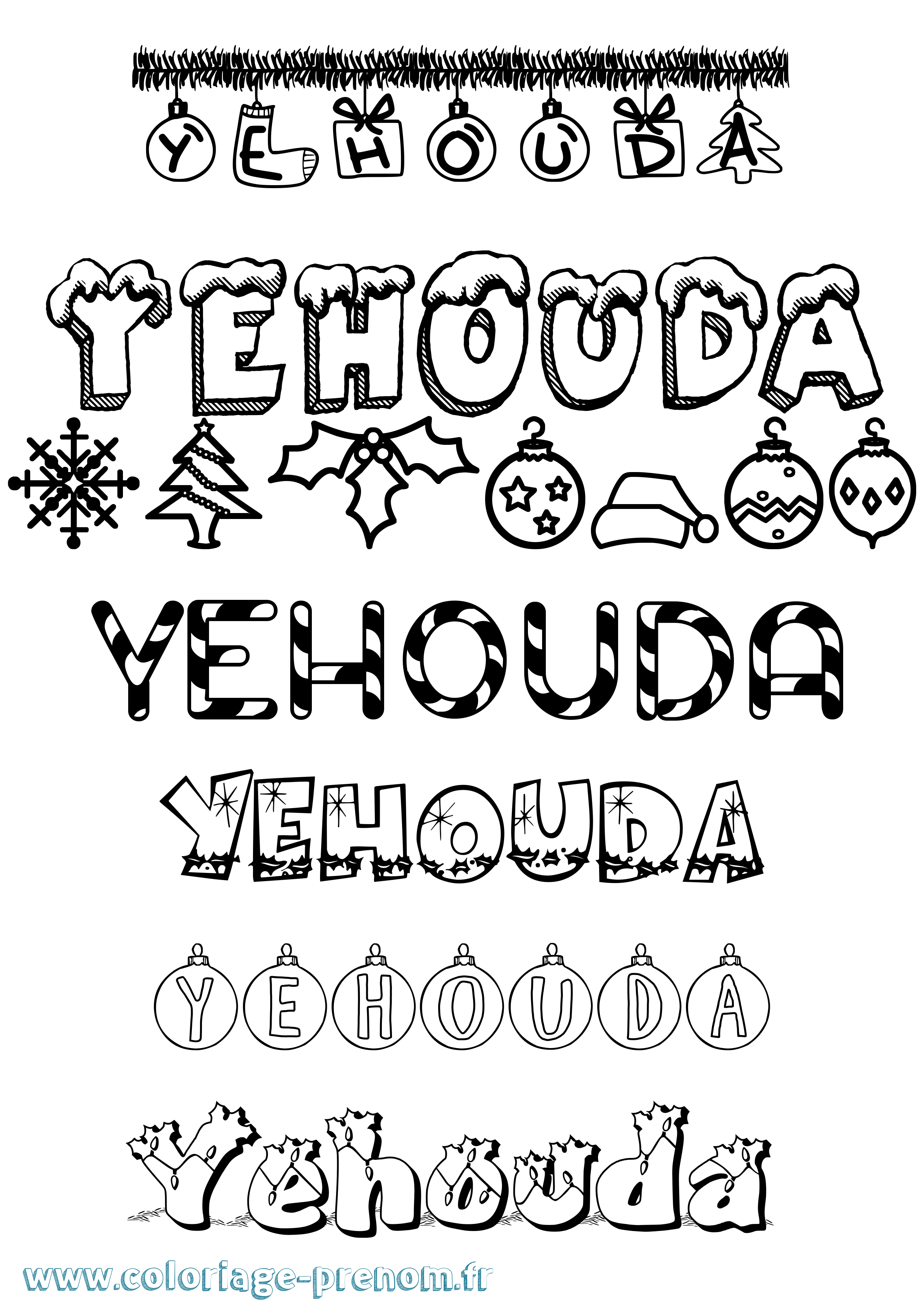 Coloriage Yehouda Noël Coloriage prénom Yehouda Noël