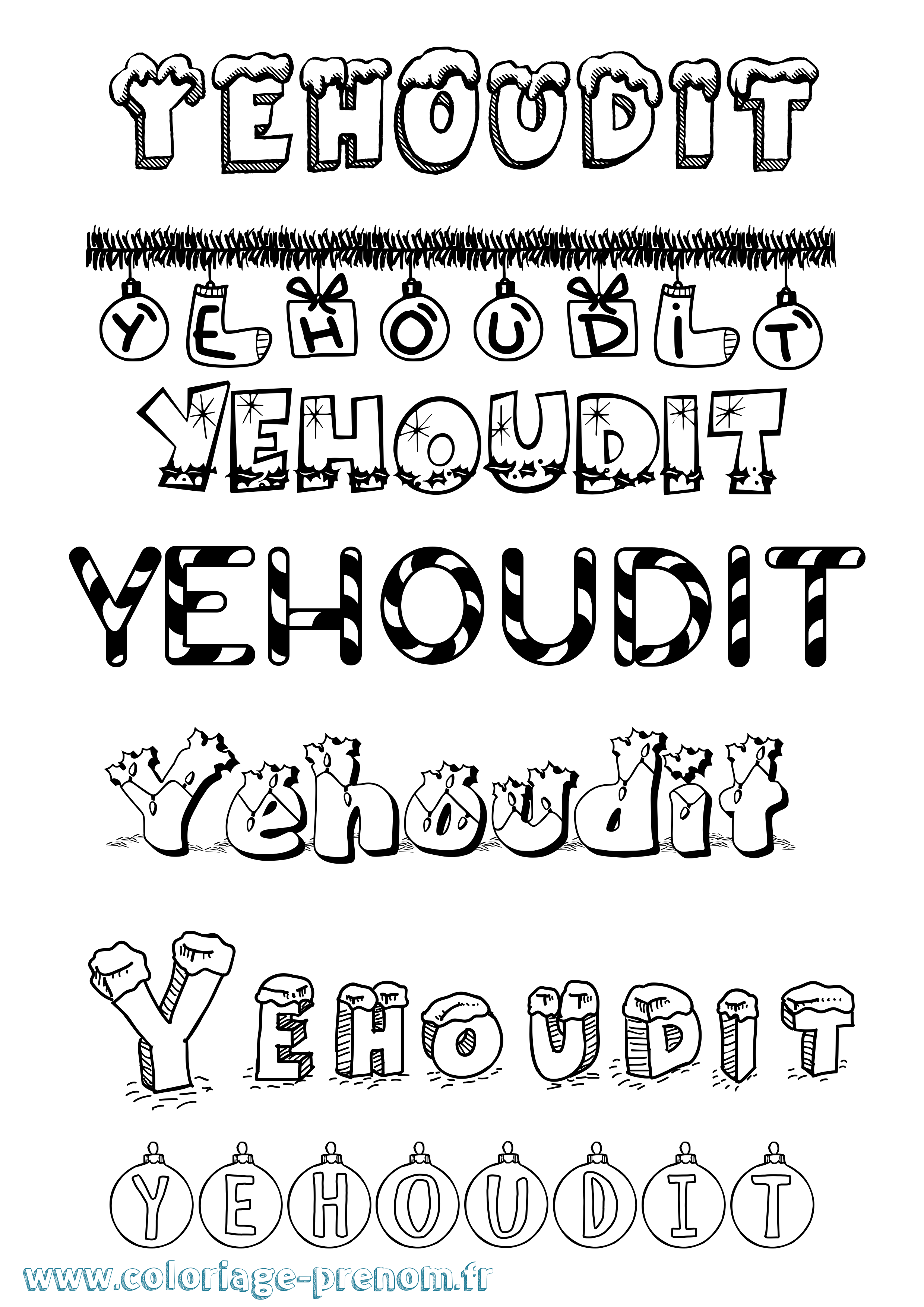 Coloriage Yehoudit Noël Coloriage prénom Yehoudit Noël