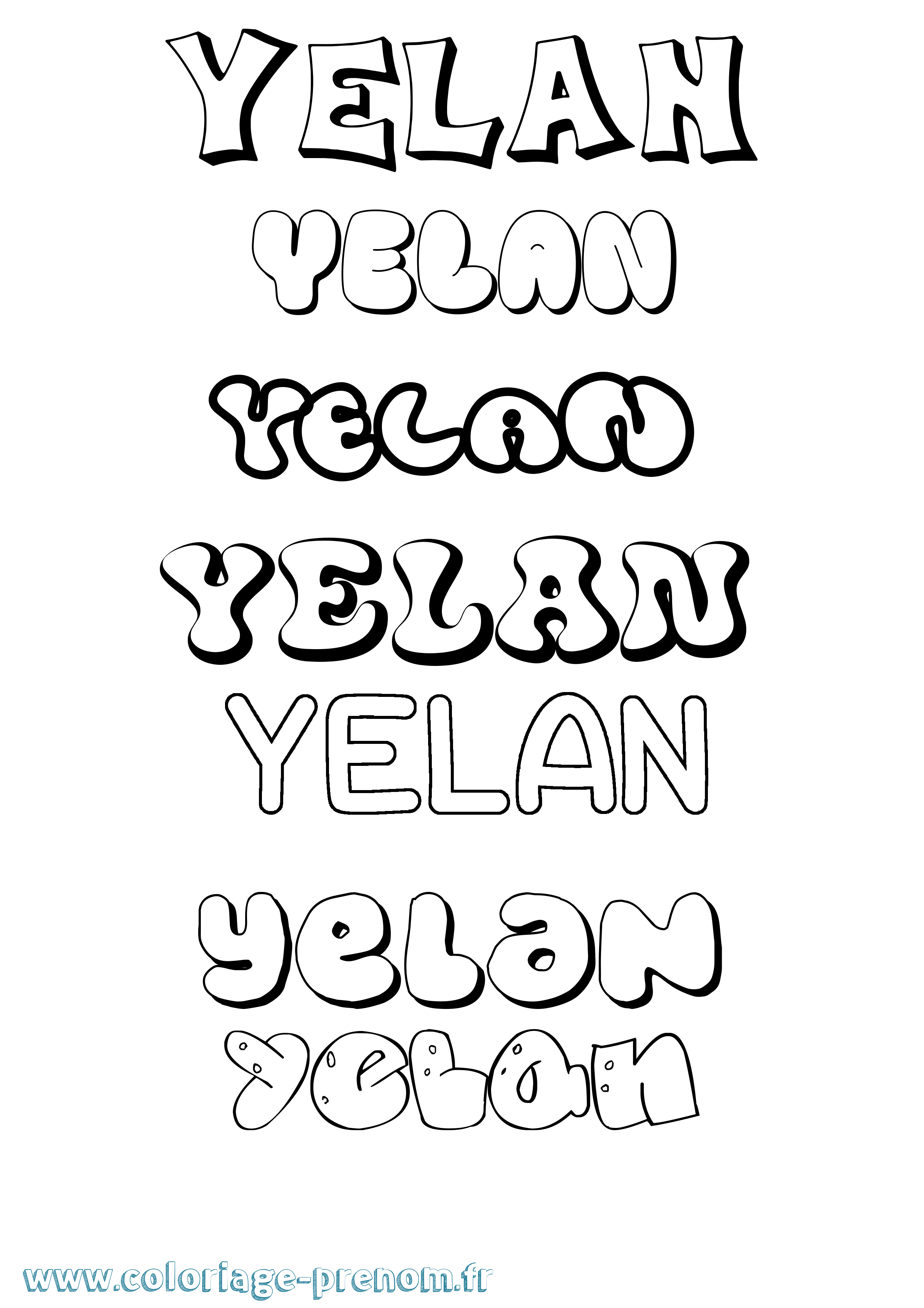 Coloriage Yelan Bubble Coloriage prénom Yelan Bubble