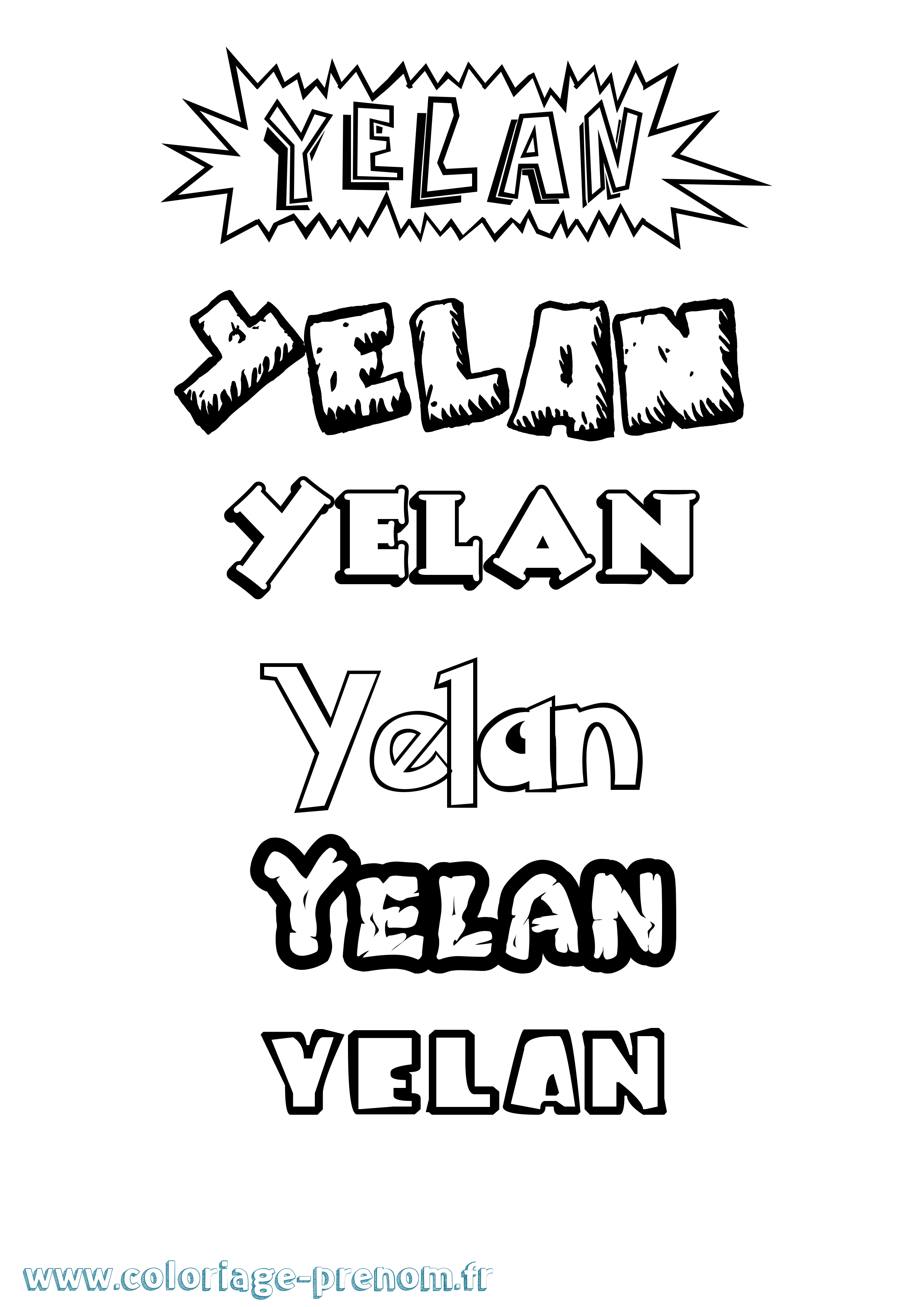 Coloriage Yelan Dessin Animé Coloriage prénom Yelan Dessin Animé