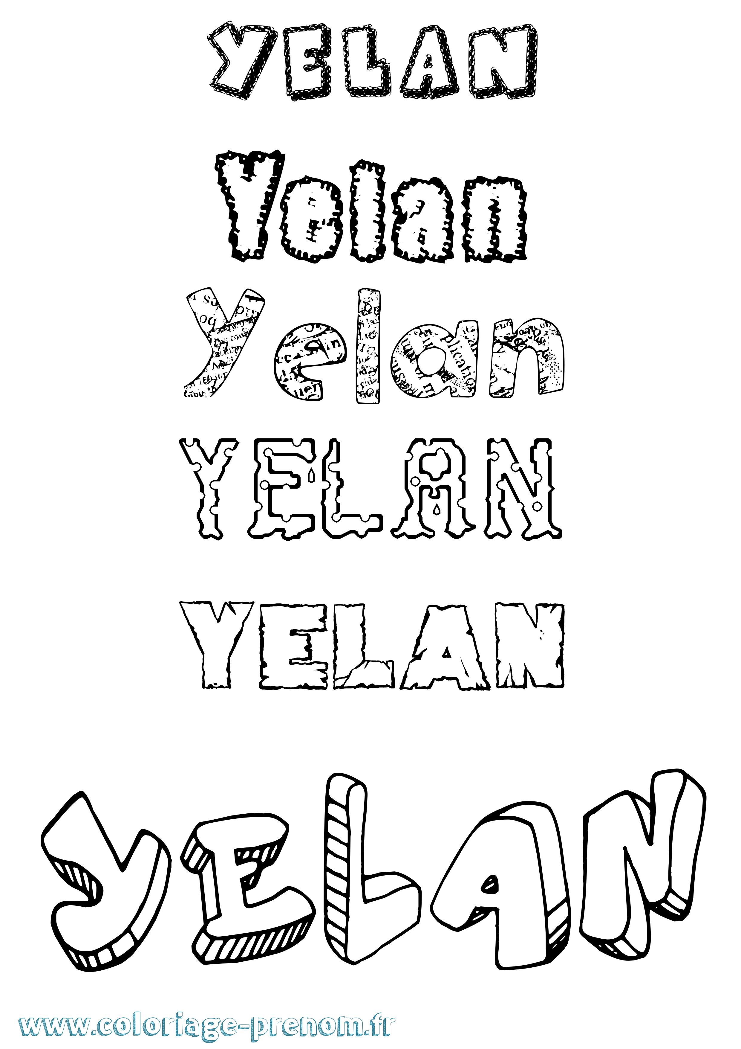 Coloriage Yelan Destructuré Coloriage prénom Yelan Destructuré