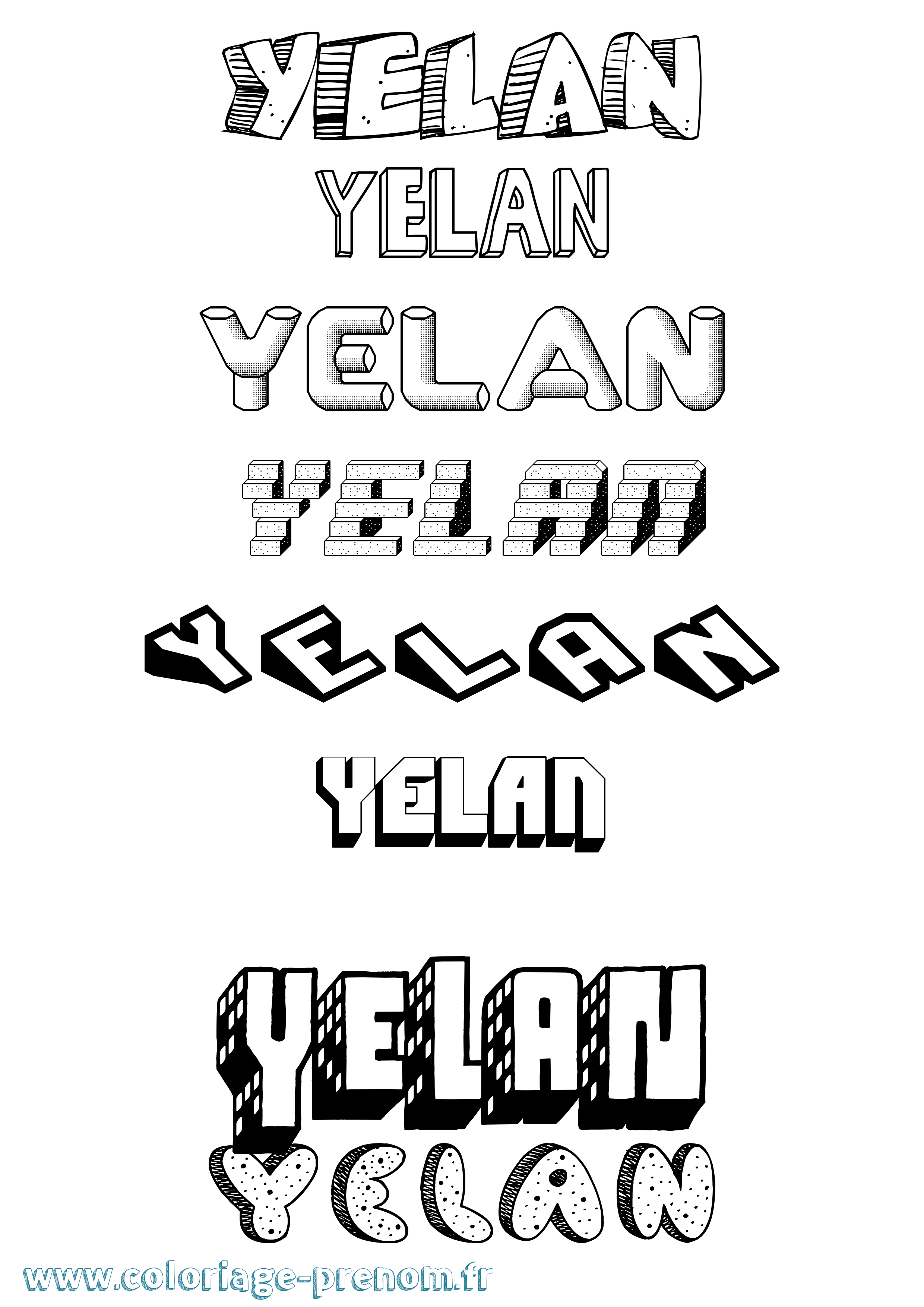 Coloriage Yelan Effet 3D Coloriage prénom Yelan Effet 3D