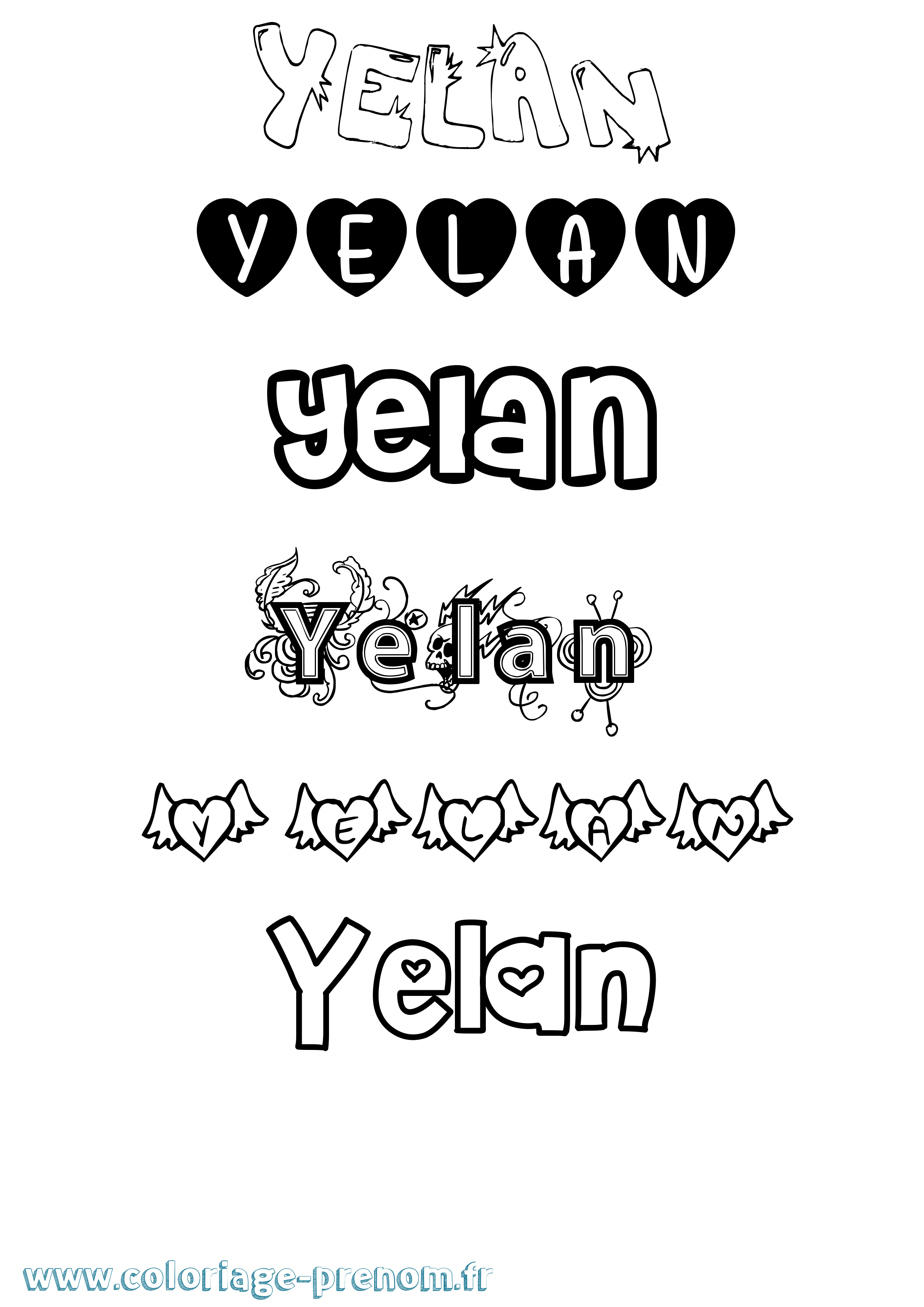 Coloriage Yelan Girly Coloriage prénom Yelan Girly