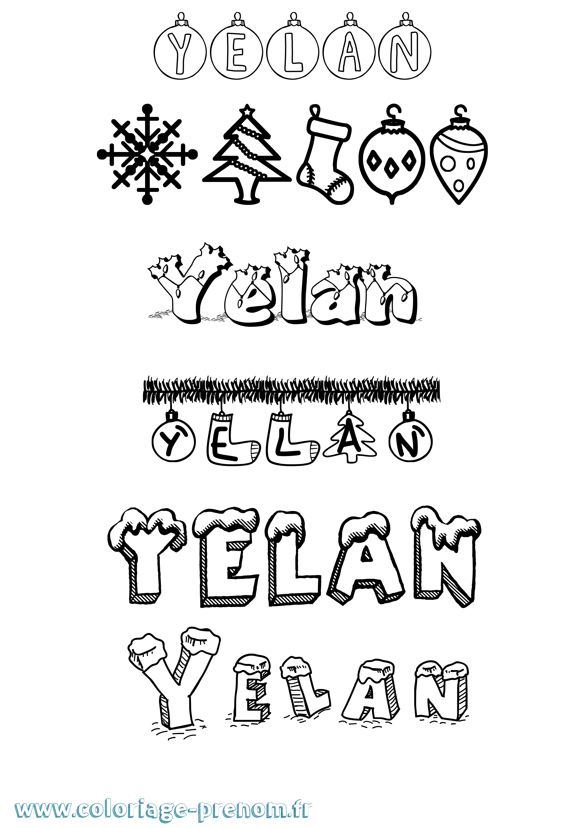 Coloriage Yelan Noël Coloriage prénom Yelan Noël