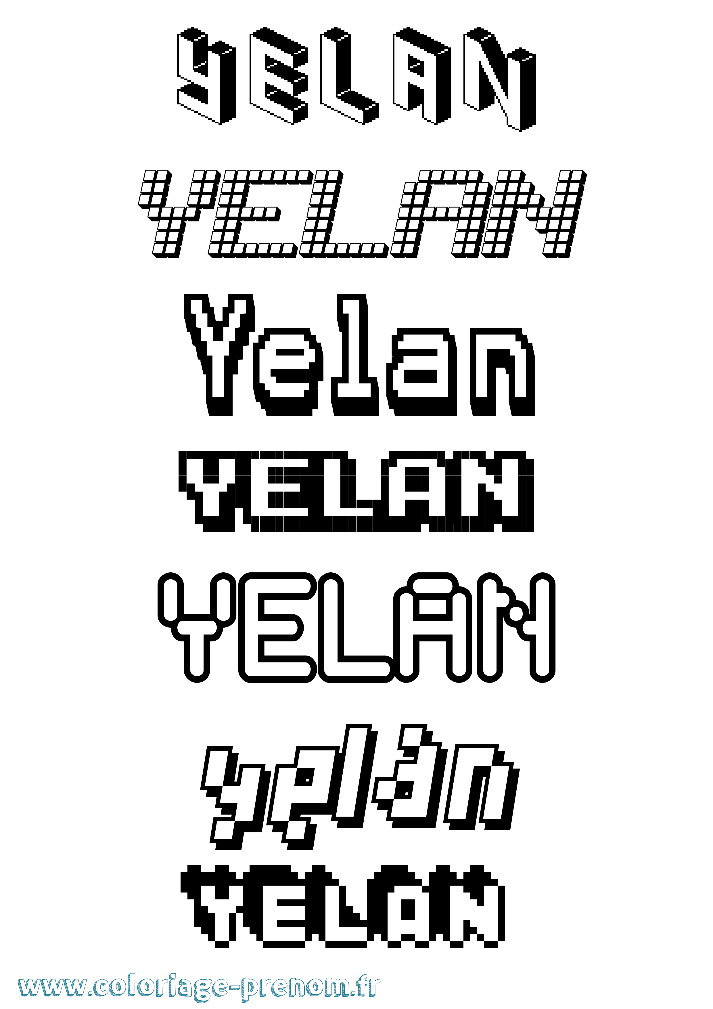 Coloriage Yelan Pixel Coloriage prénom Yelan Pixel