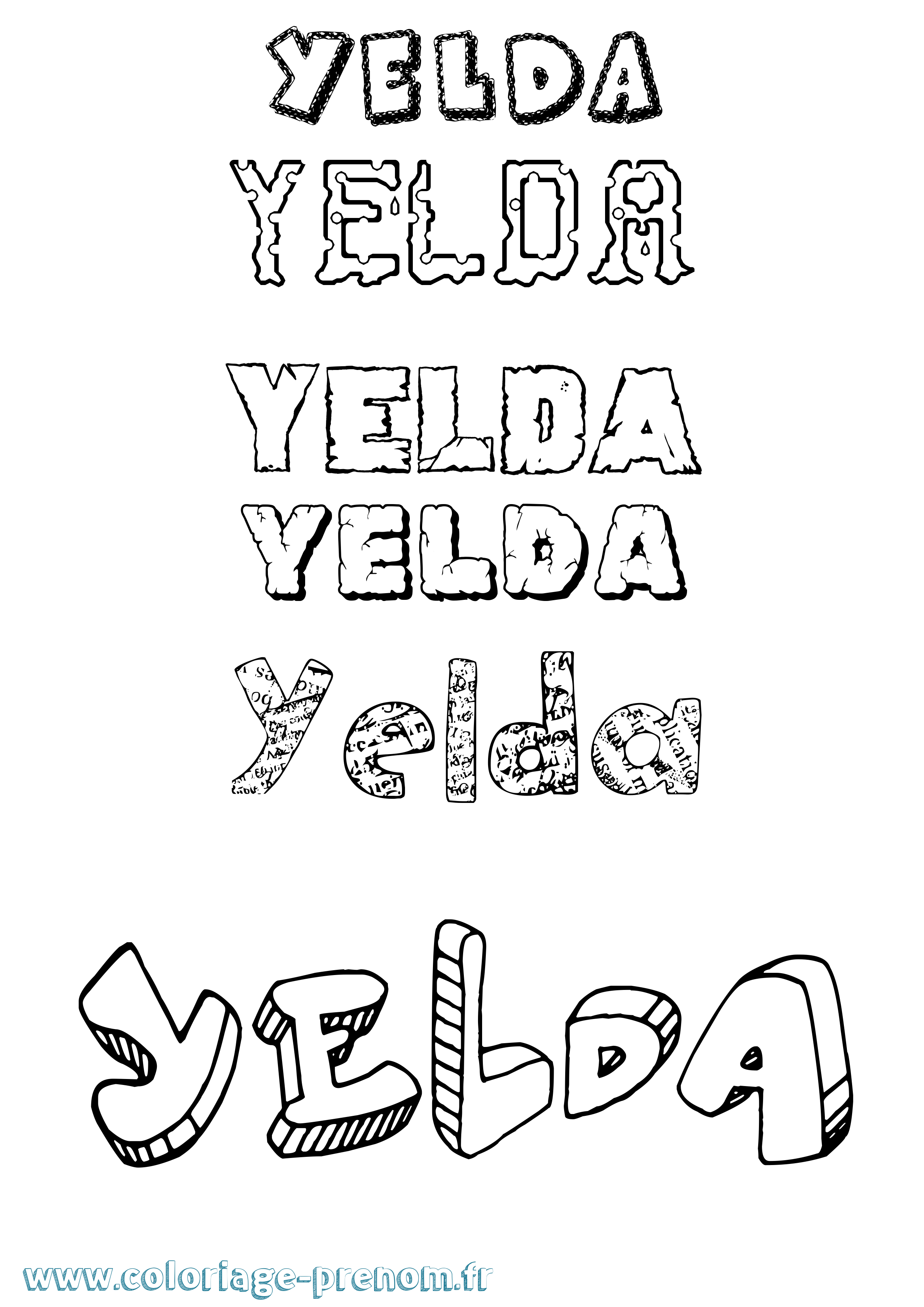 Coloriage Yelda Destructuré Coloriage prénom Yelda Destructuré
