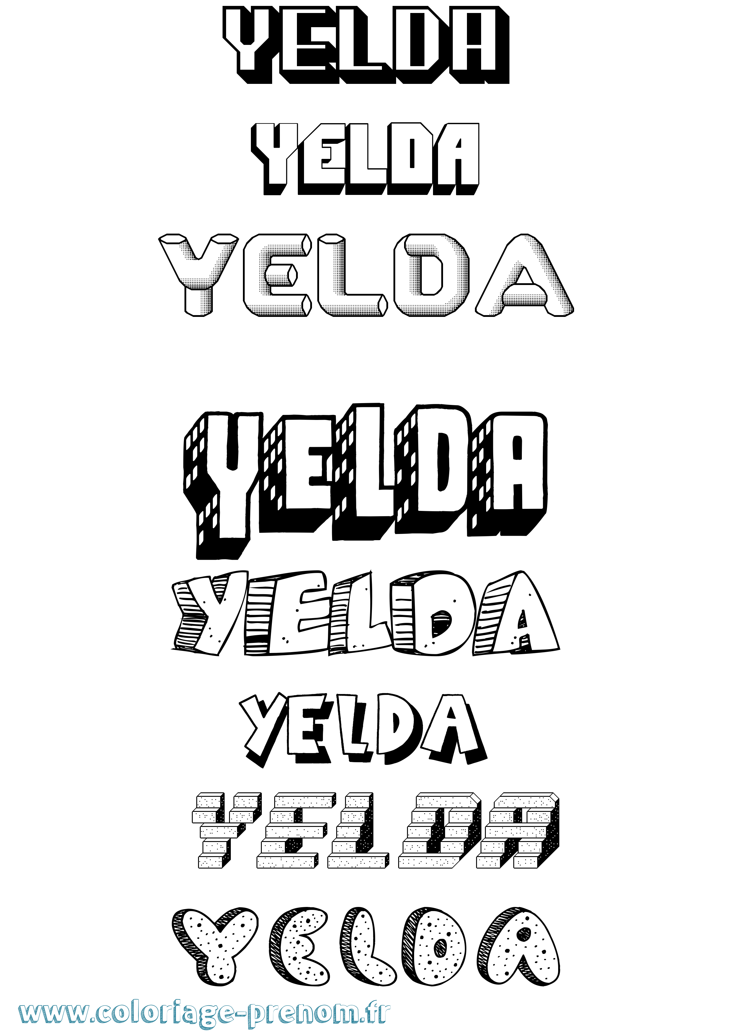 Coloriage Yelda Effet 3D Coloriage prénom Yelda Effet 3D