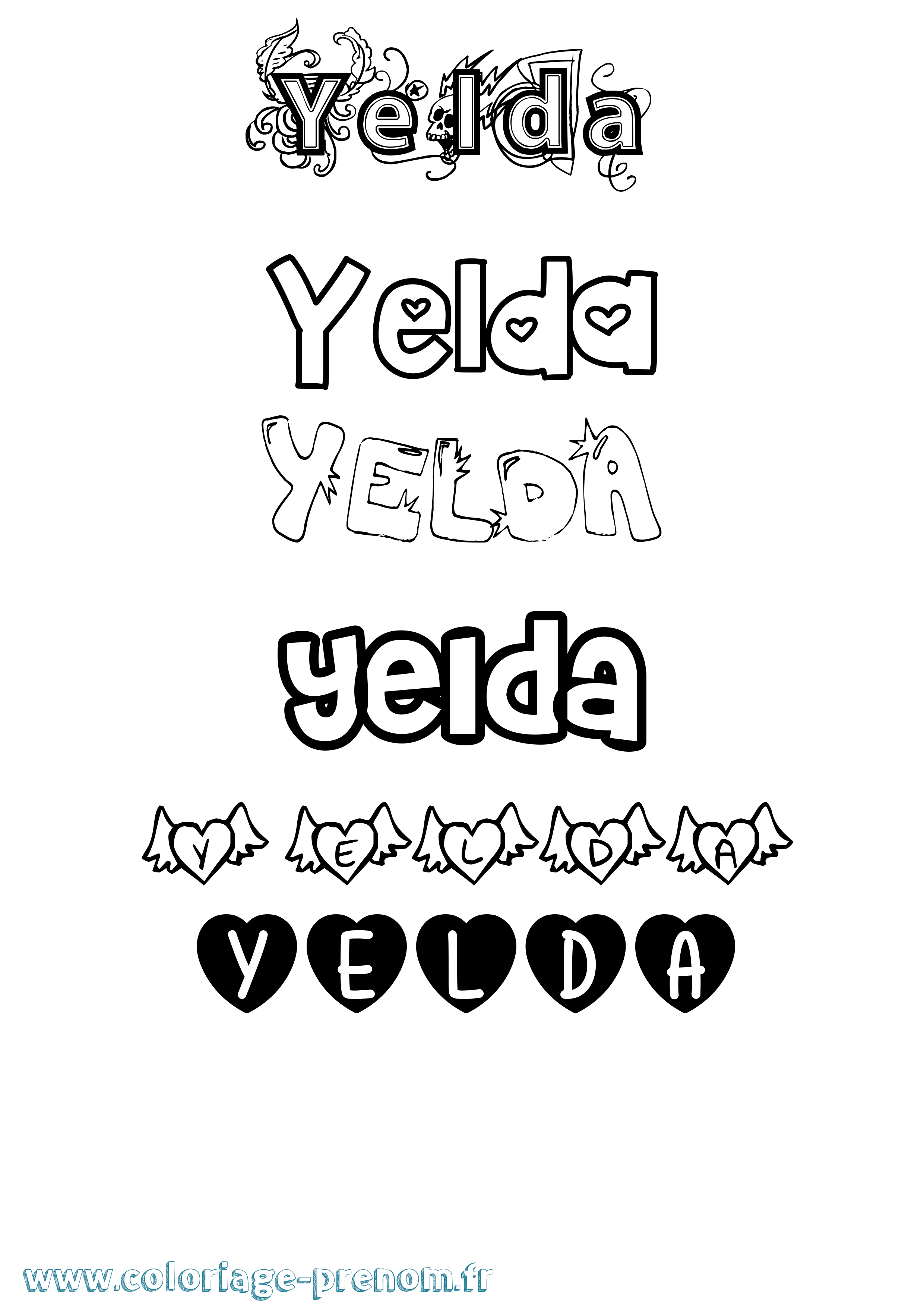 Coloriage Yelda Girly Coloriage prénom Yelda Girly