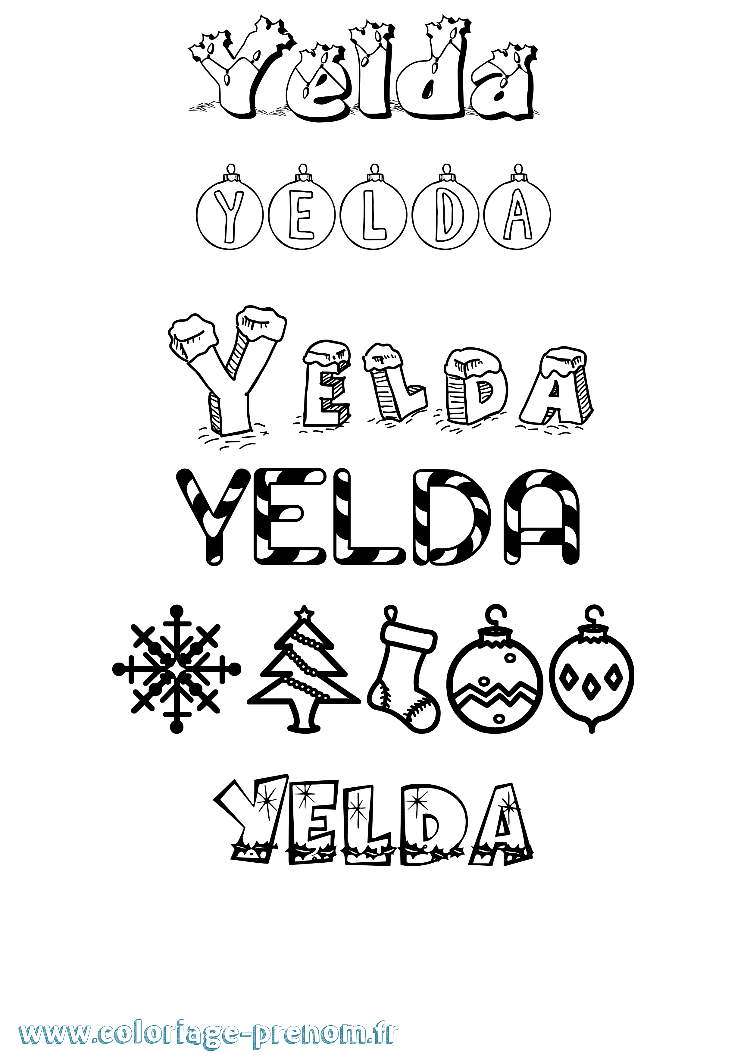 Coloriage Yelda Noël Coloriage prénom Yelda Noël