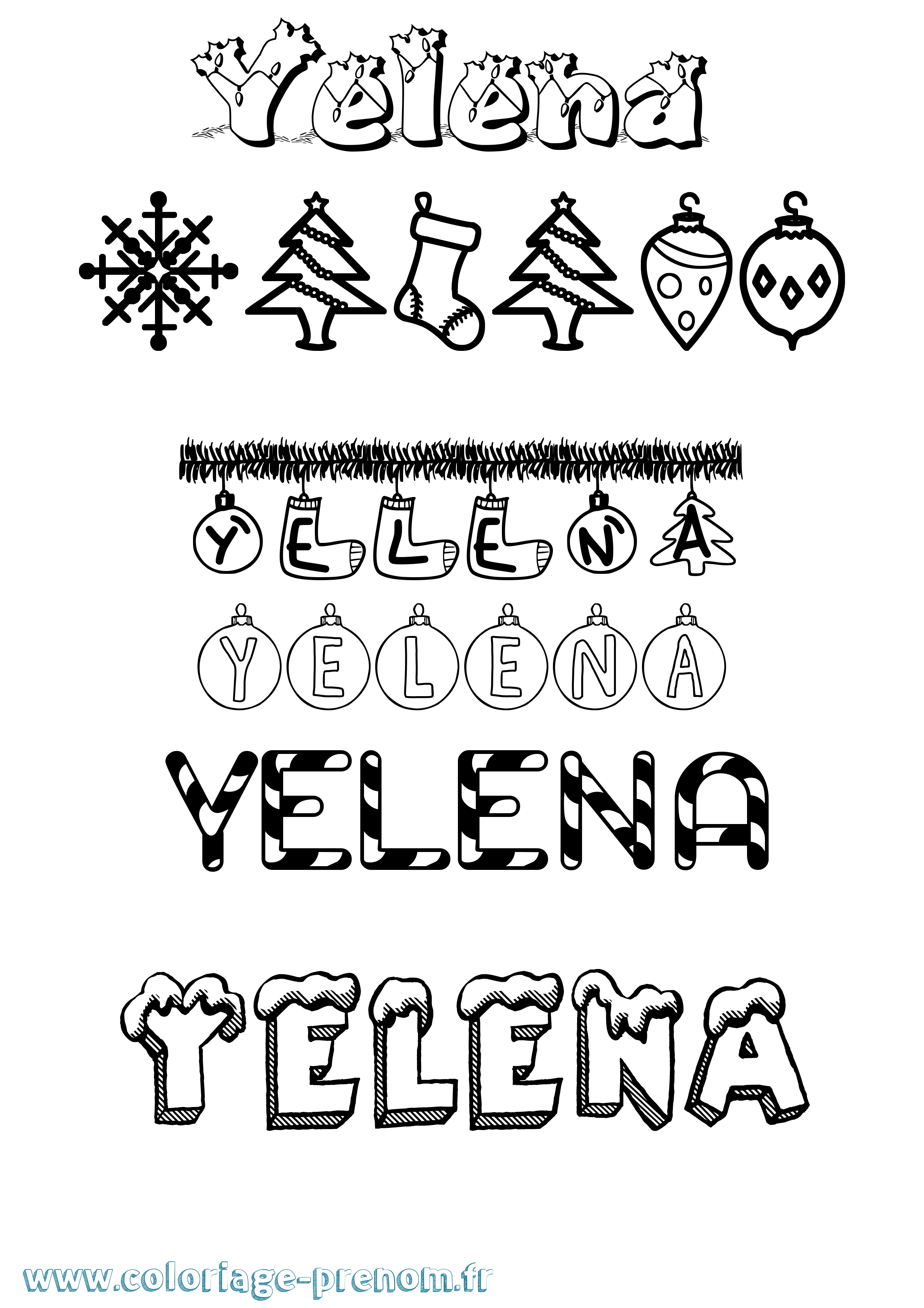 Coloriage Yelena Noël Coloriage prénom Yelena Noël