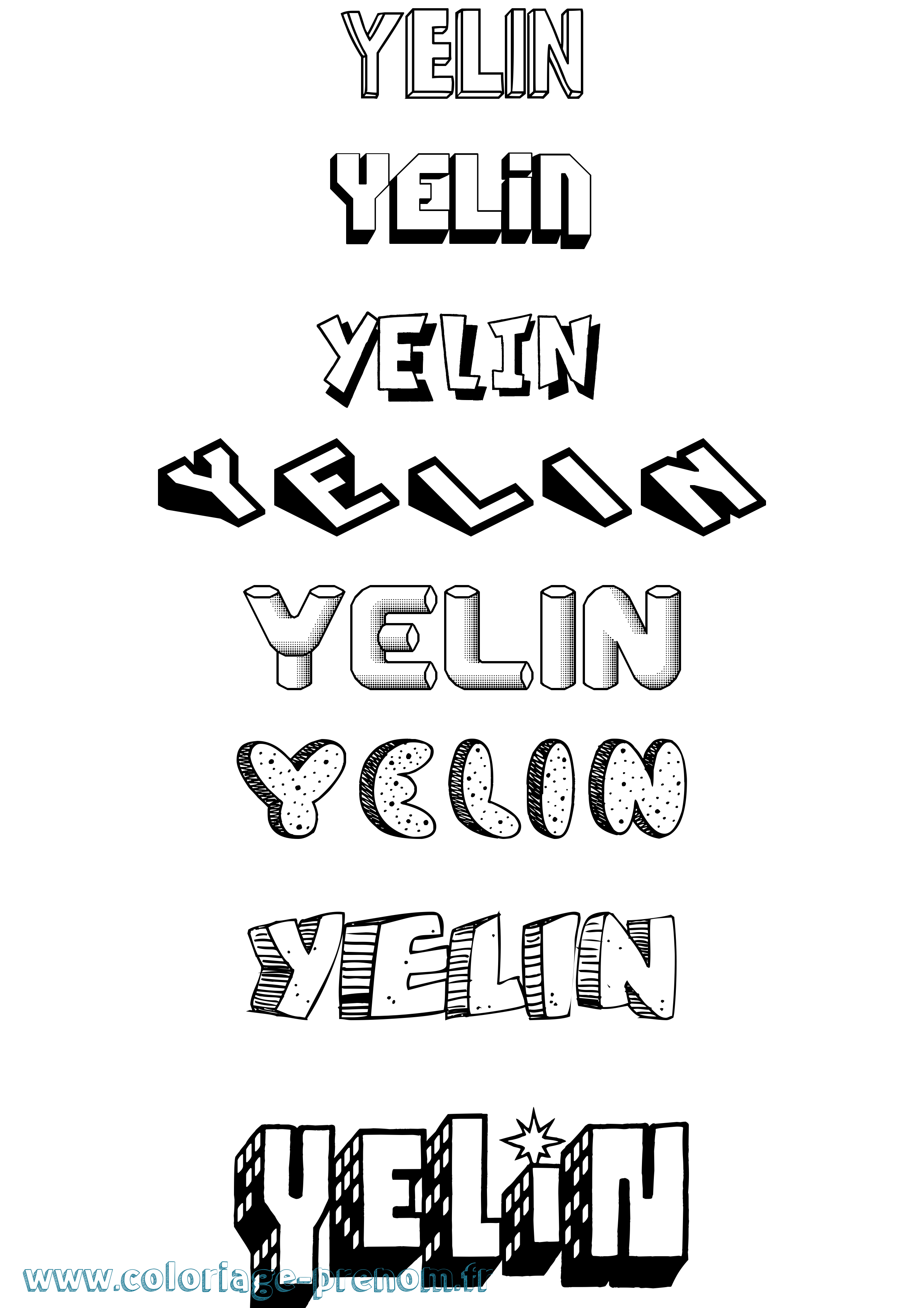 Coloriage Yelin Effet 3D Coloriage prénom Yelin Effet 3D