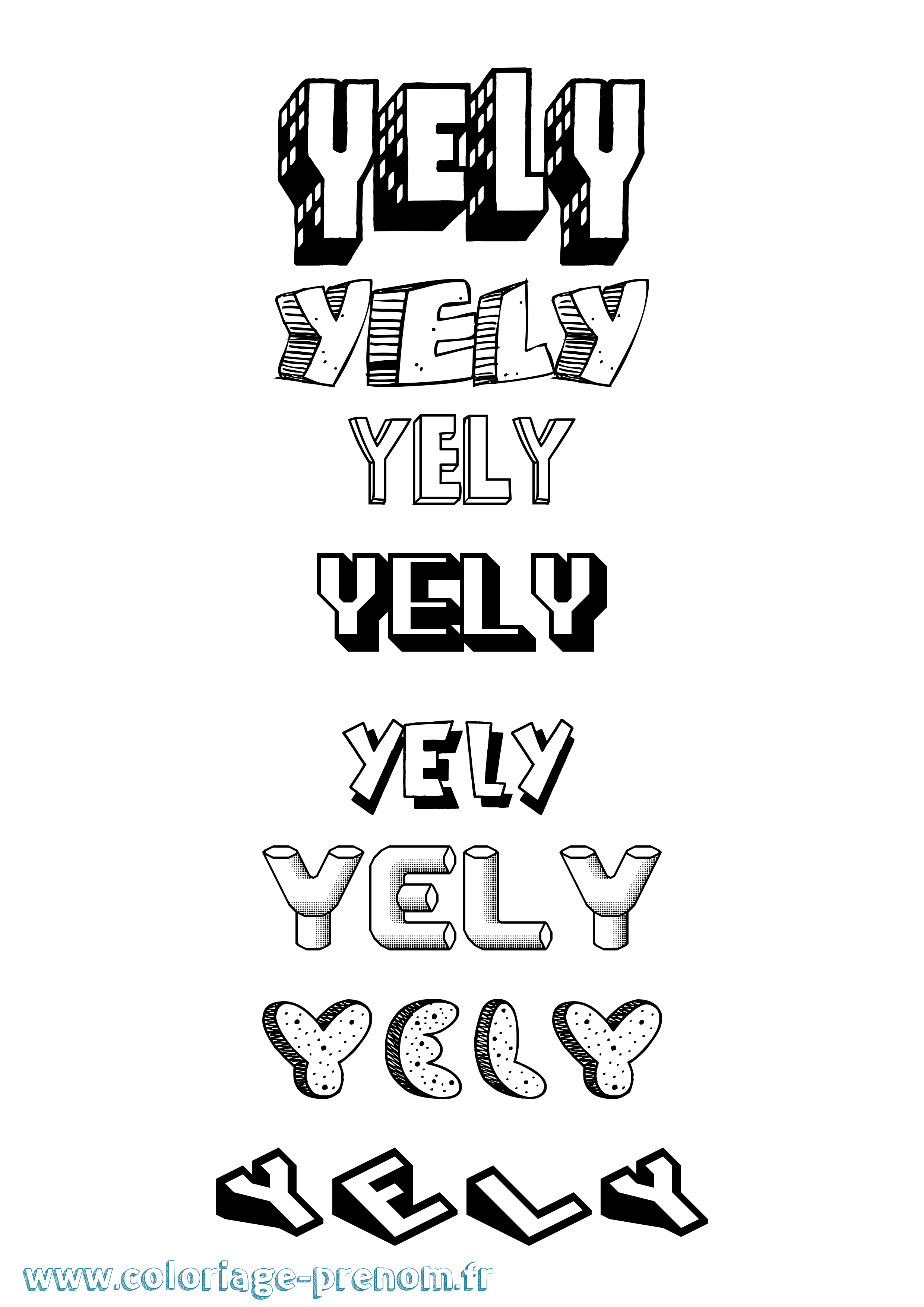 Coloriage Yely Effet 3D Coloriage prénom Yely Effet 3D