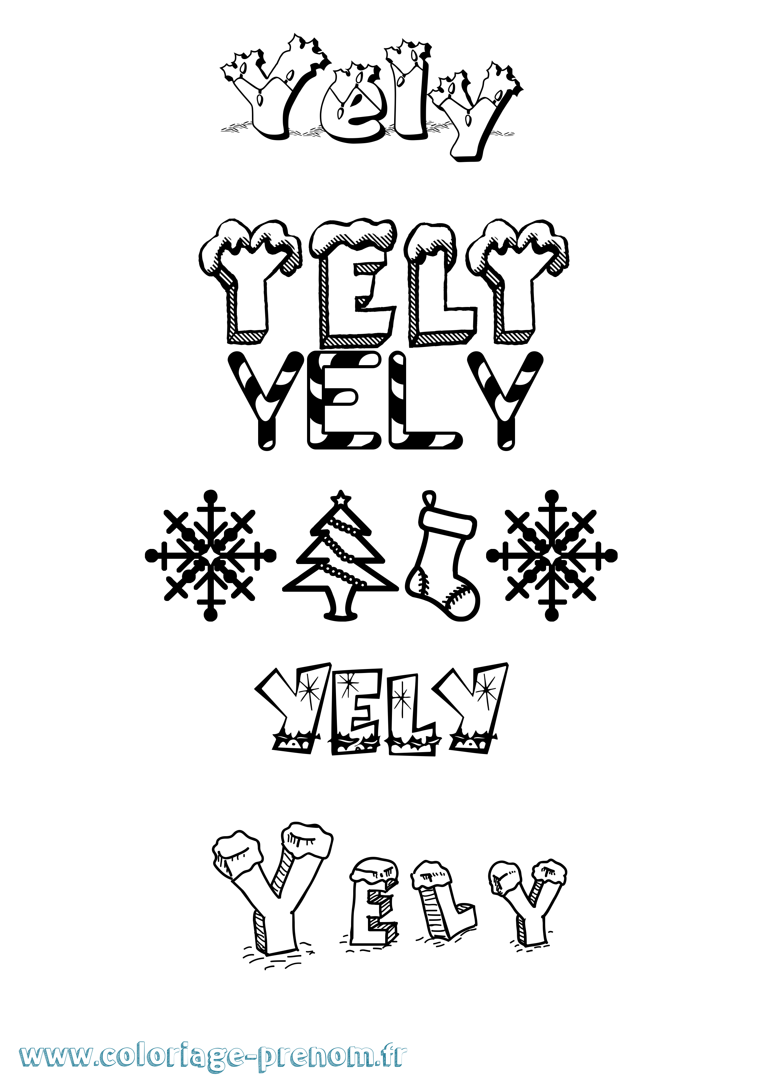 Coloriage Yely Noël Coloriage prénom Yely Noël