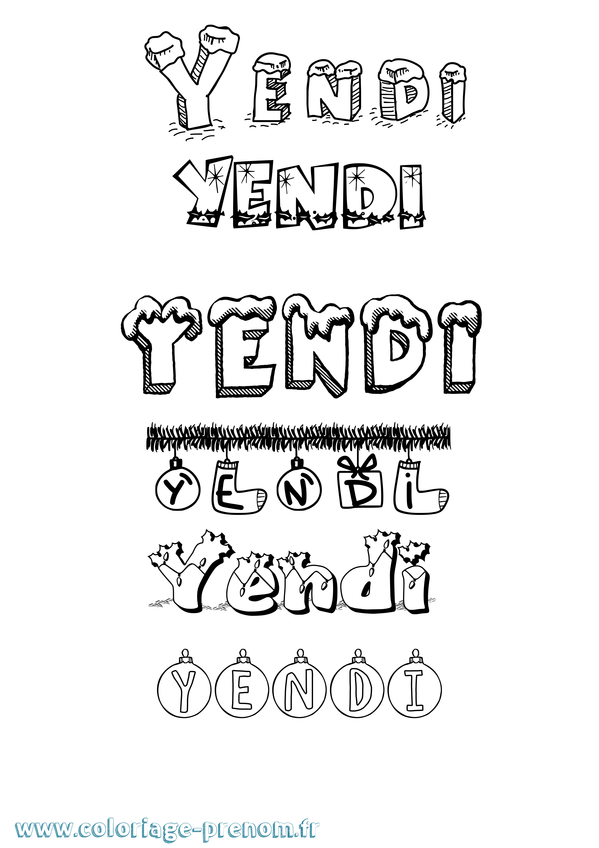 Coloriage Yendi Noël Coloriage prénom Yendi Noël
