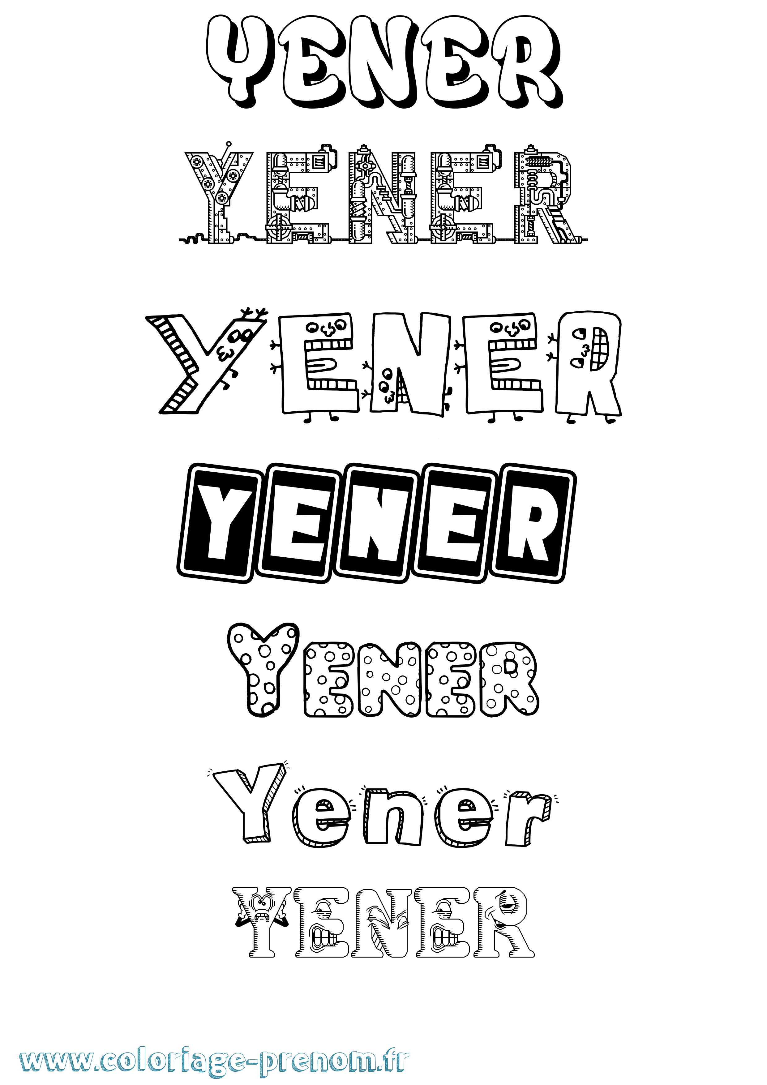 Coloriage Yener Fun Coloriage prénom Yener Fun