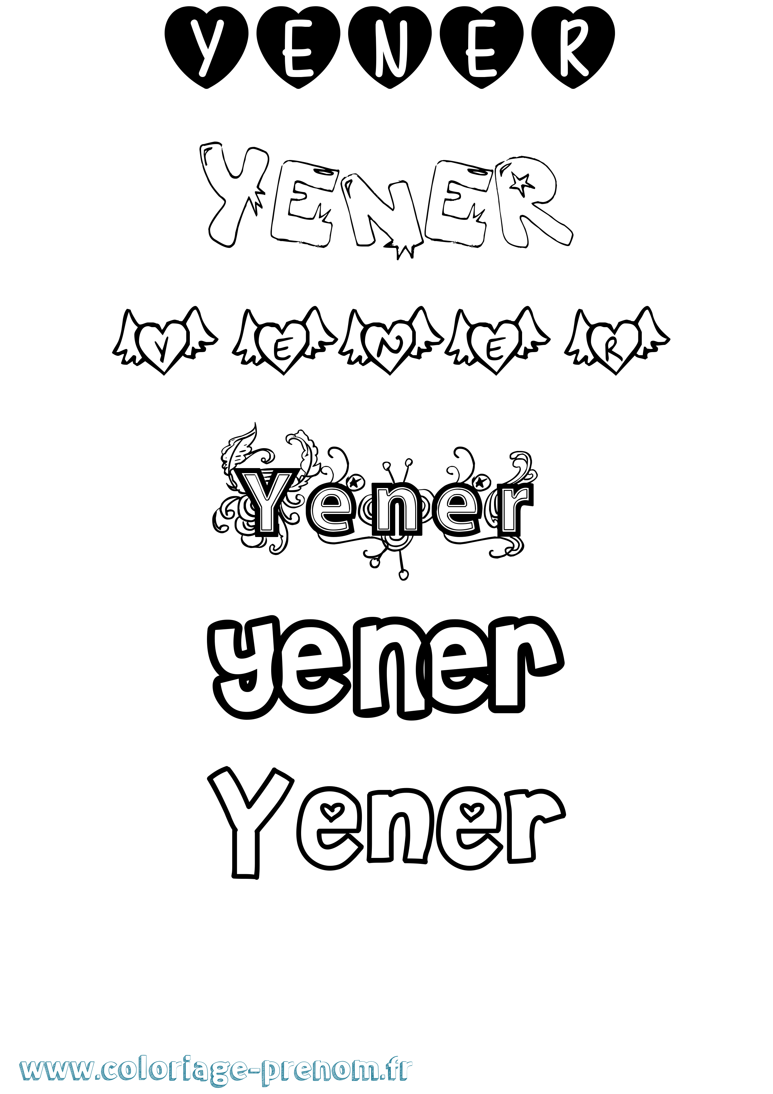 Coloriage Yener Girly Coloriage prénom Yener Girly