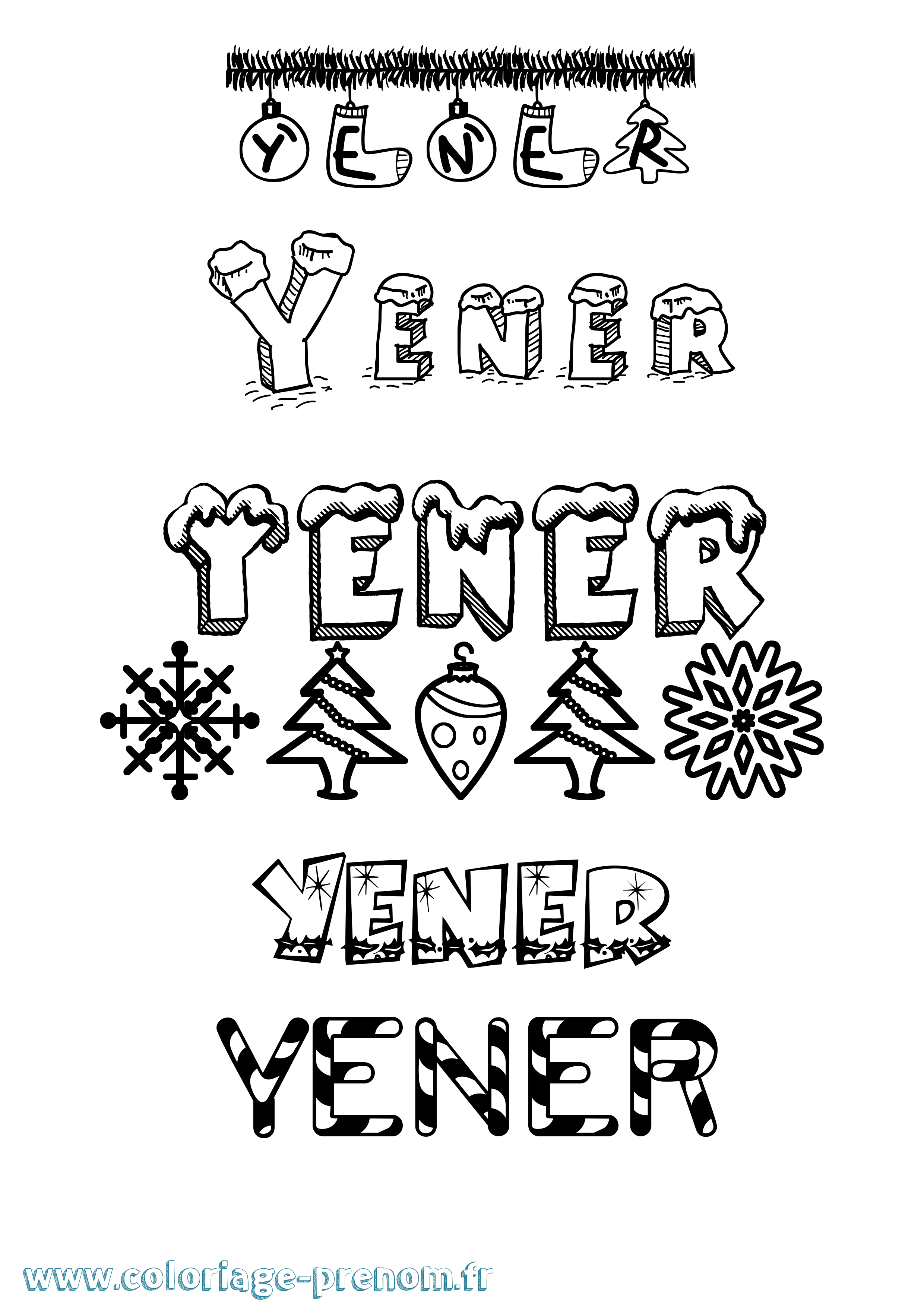 Coloriage Yener Noël Coloriage prénom Yener Noël
