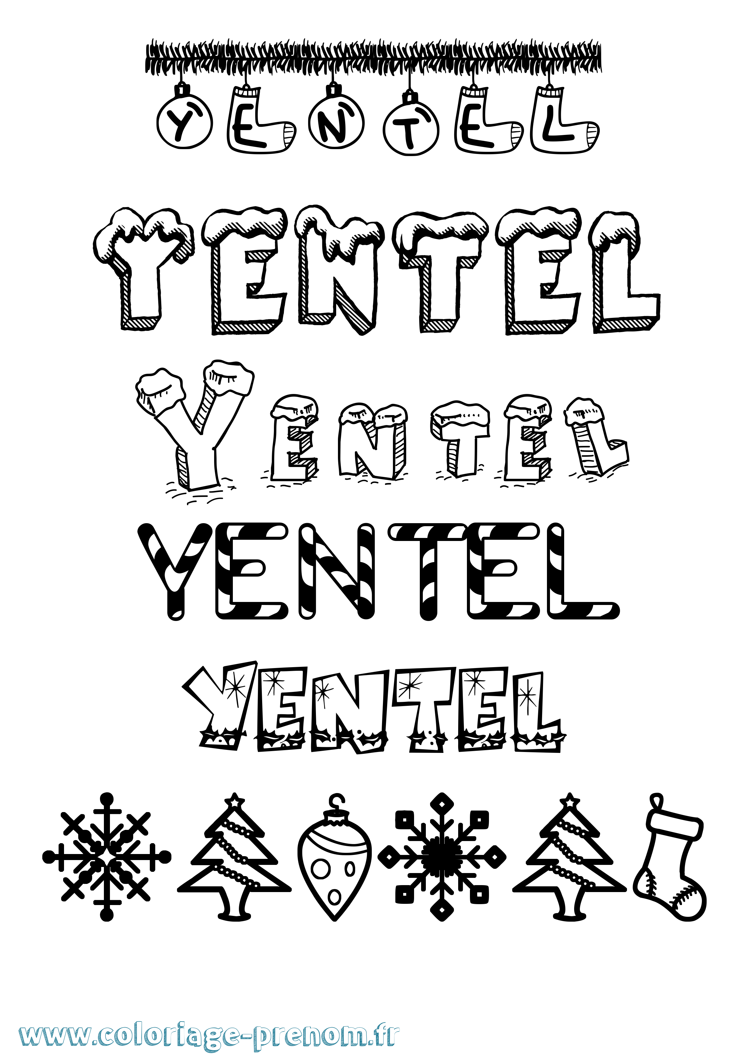 Coloriage Yentel Noël Coloriage prénom Yentel Noël