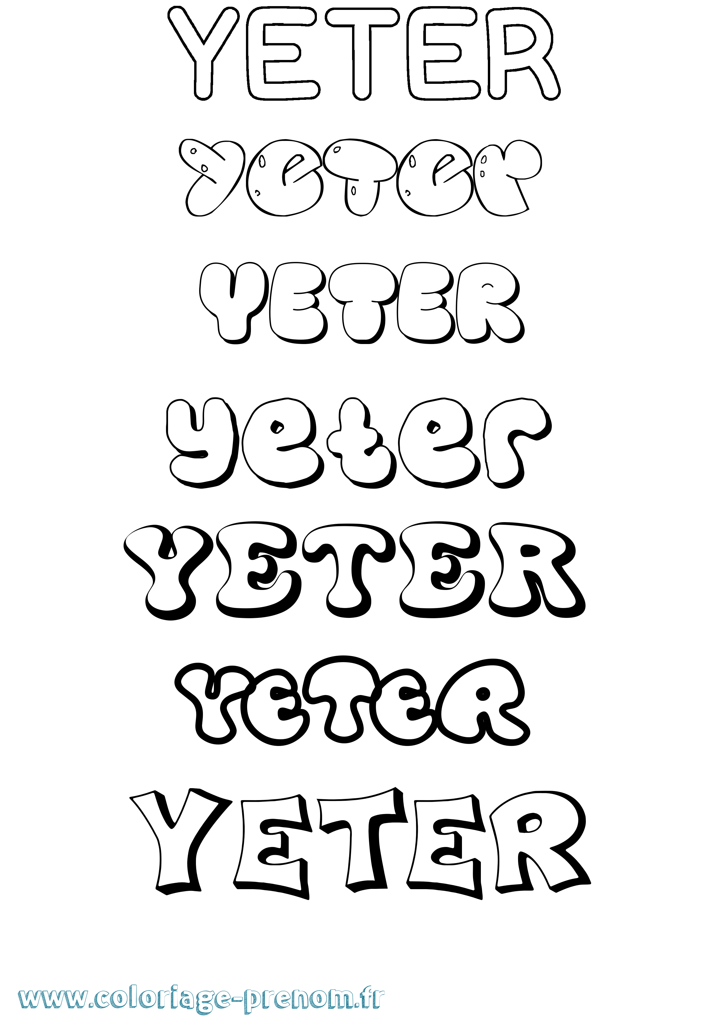 Coloriage Yeter Bubble Coloriage prénom Yeter Bubble