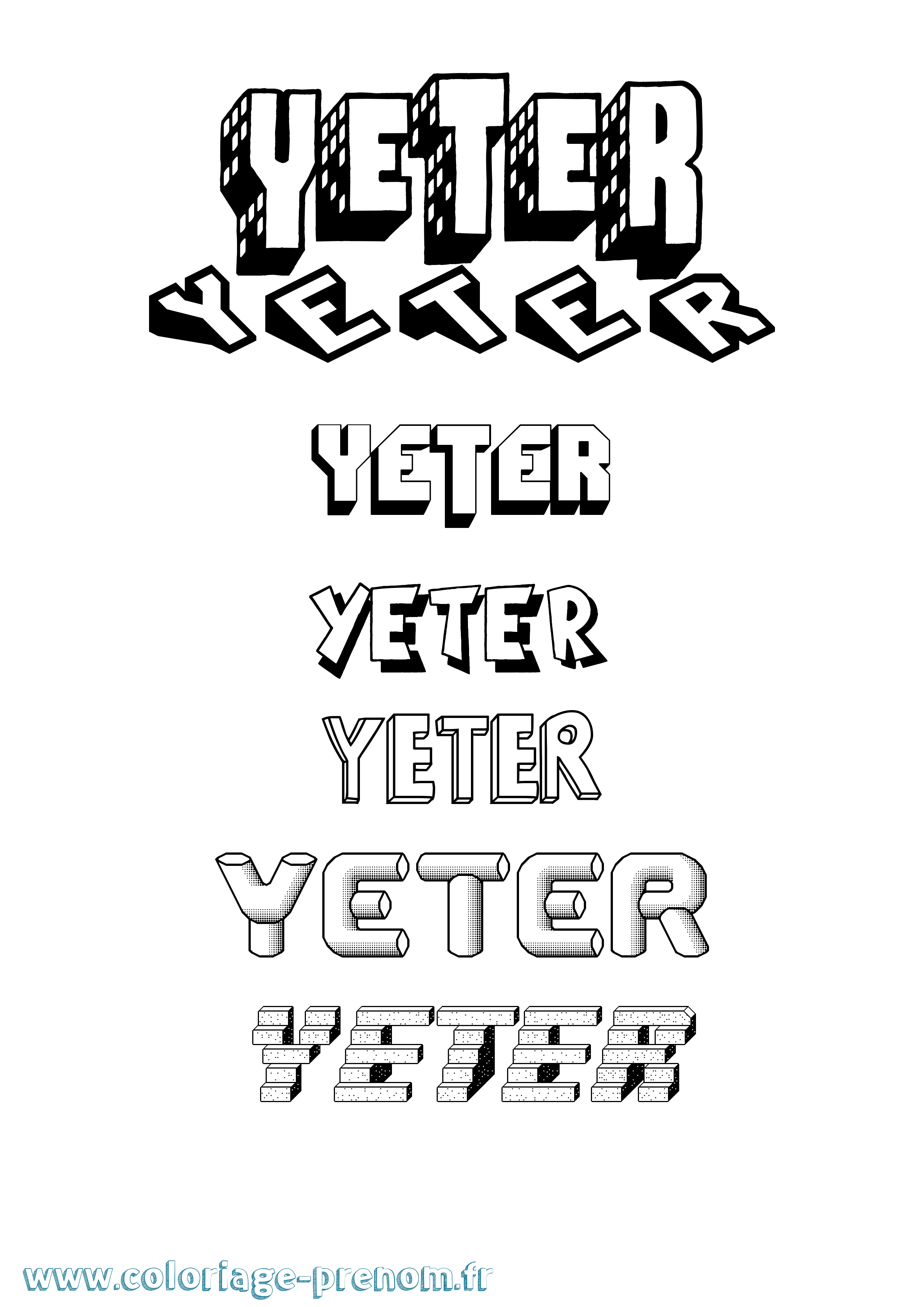 Coloriage Yeter Effet 3D Coloriage prénom Yeter Effet 3D