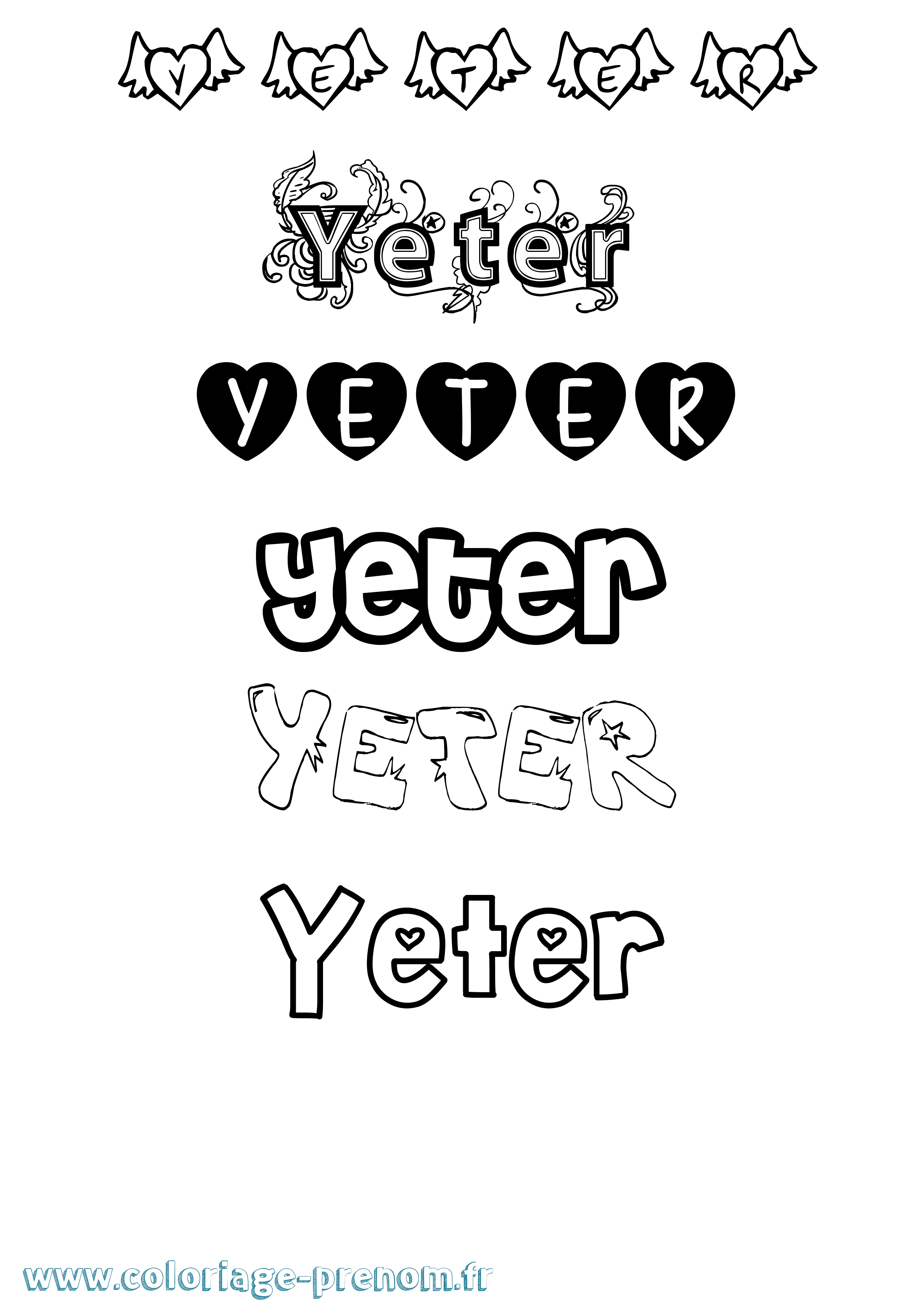 Coloriage Yeter Girly Coloriage prénom Yeter Girly