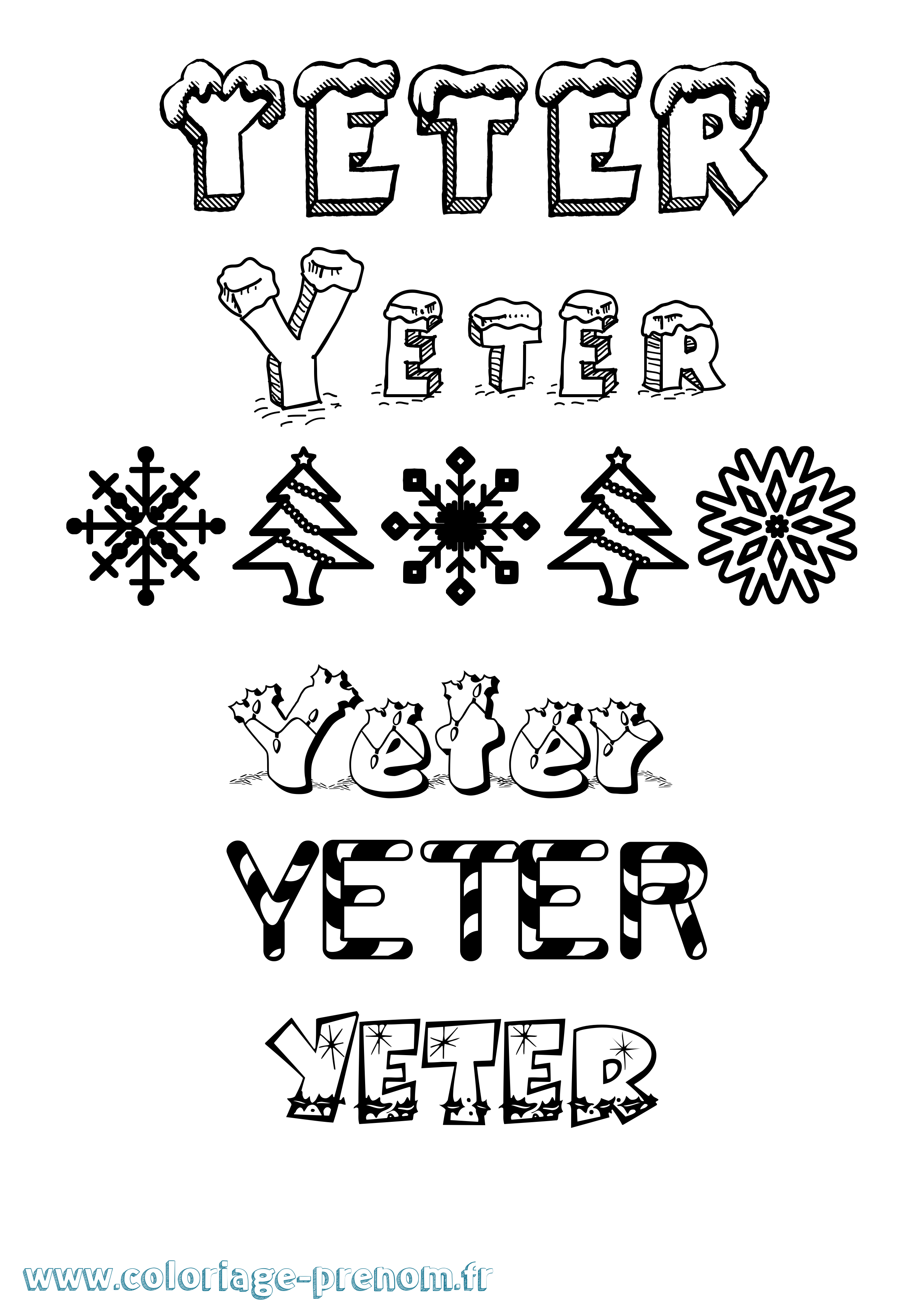 Coloriage Yeter Noël Coloriage prénom Yeter Noël