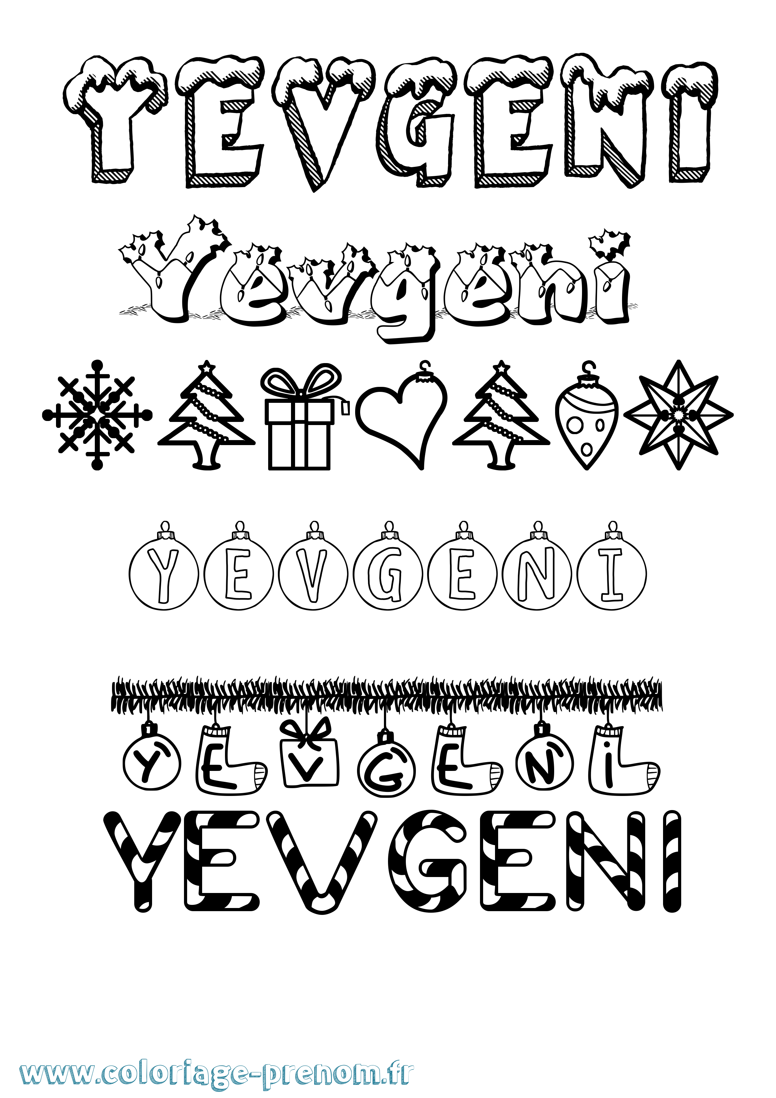 Coloriage Yevgeni Noël Coloriage prénom Yevgeni Noël