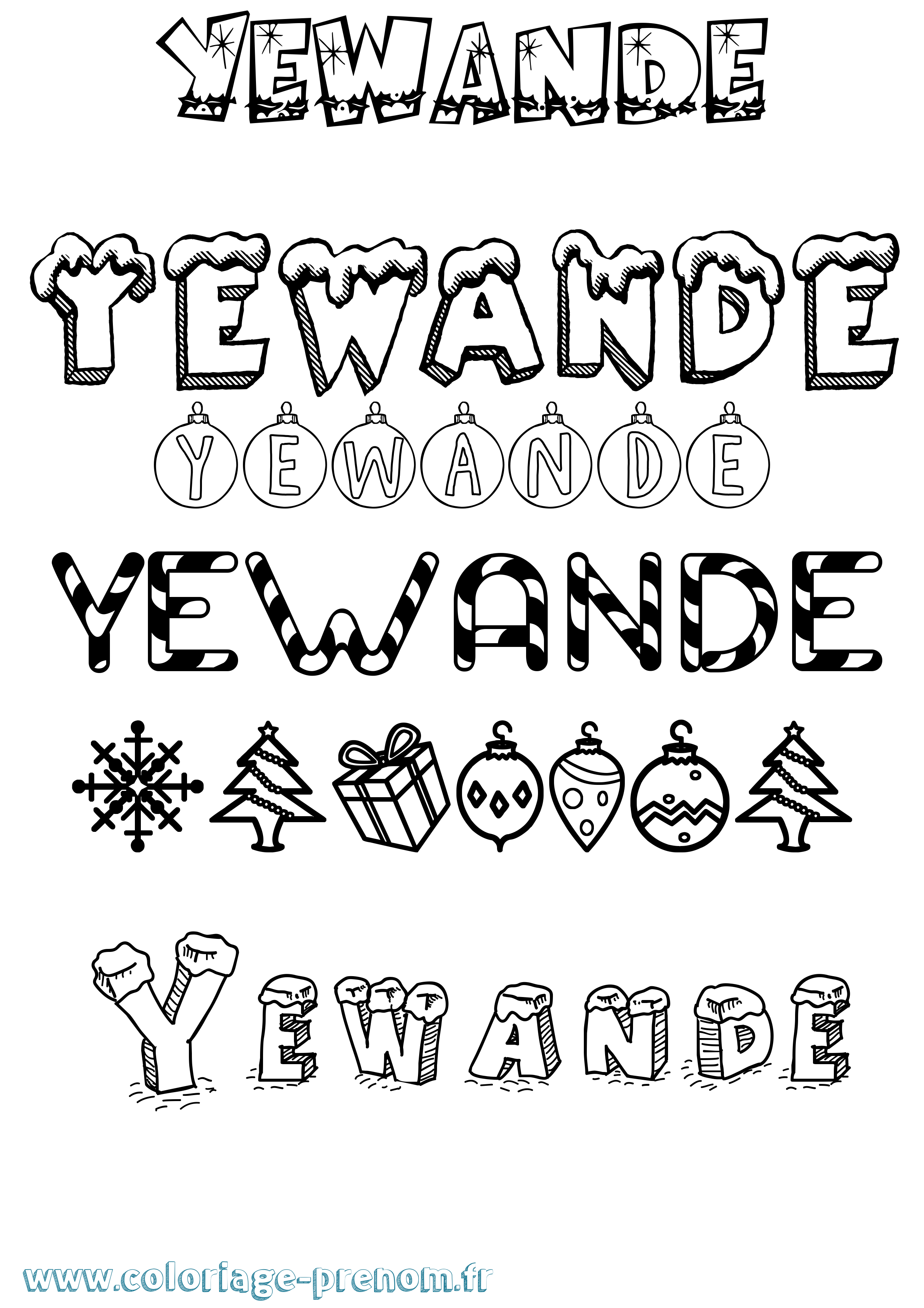 Coloriage Yewande Noël Coloriage prénom Yewande Noël