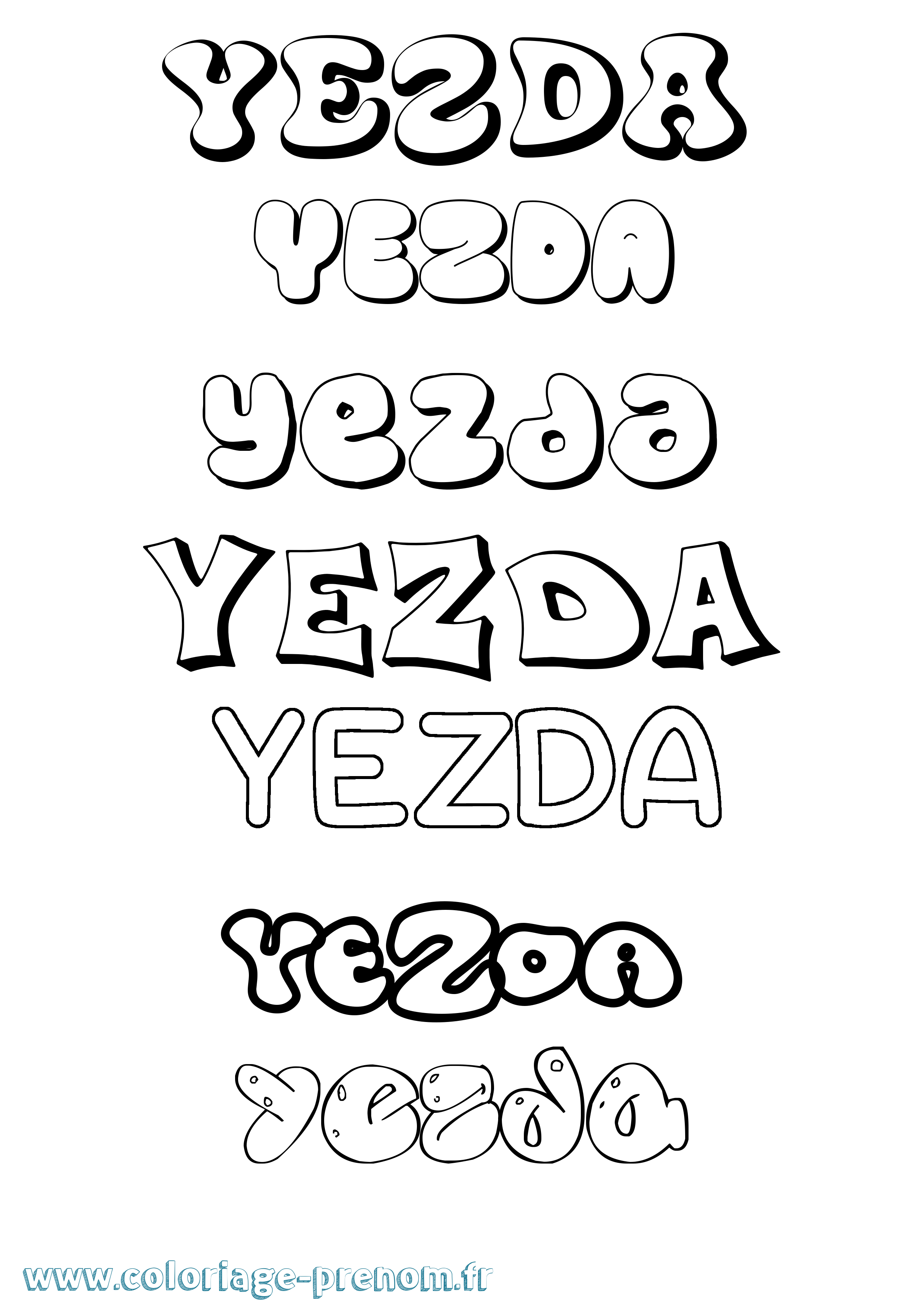 Coloriage Yezda Bubble Coloriage prénom Yezda Bubble