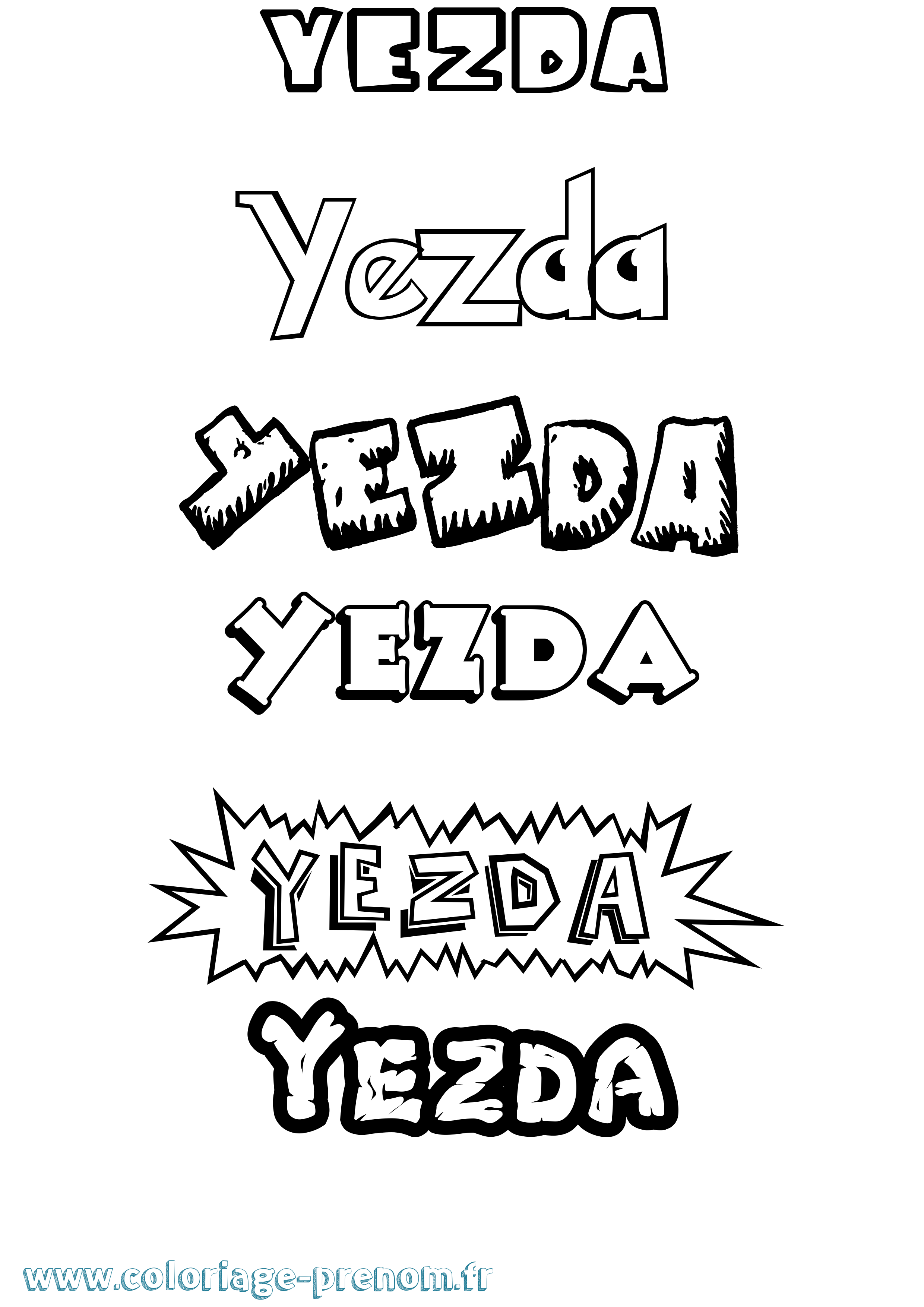 Coloriage Yezda Dessin Animé Coloriage prénom Yezda Dessin Animé