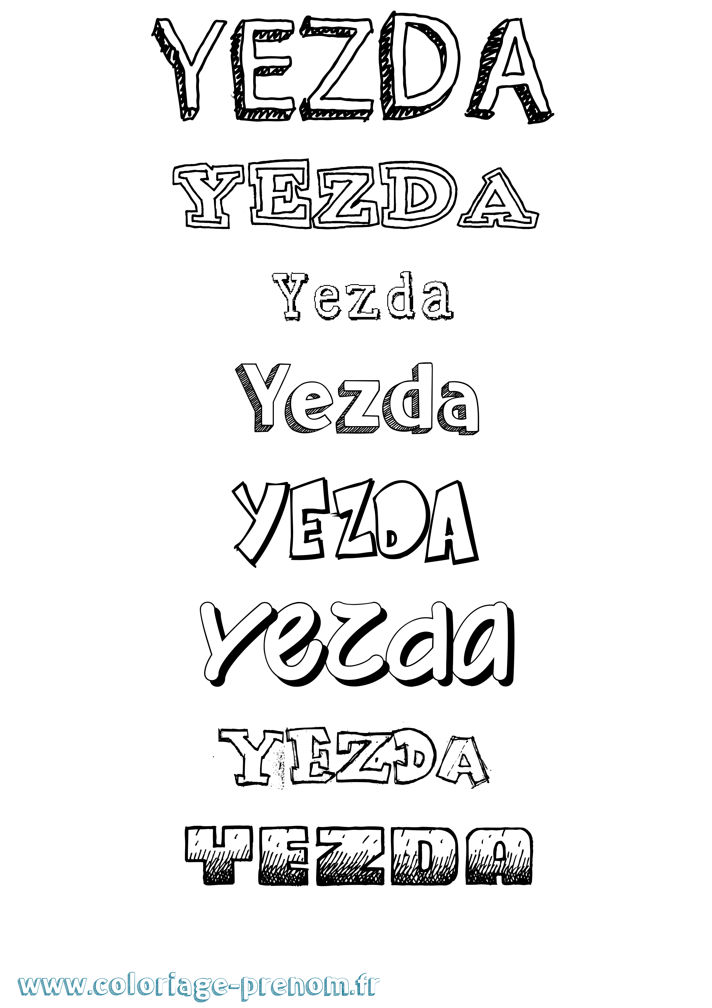 Coloriage Yezda Dessiné Coloriage prénom Yezda Dessiné
