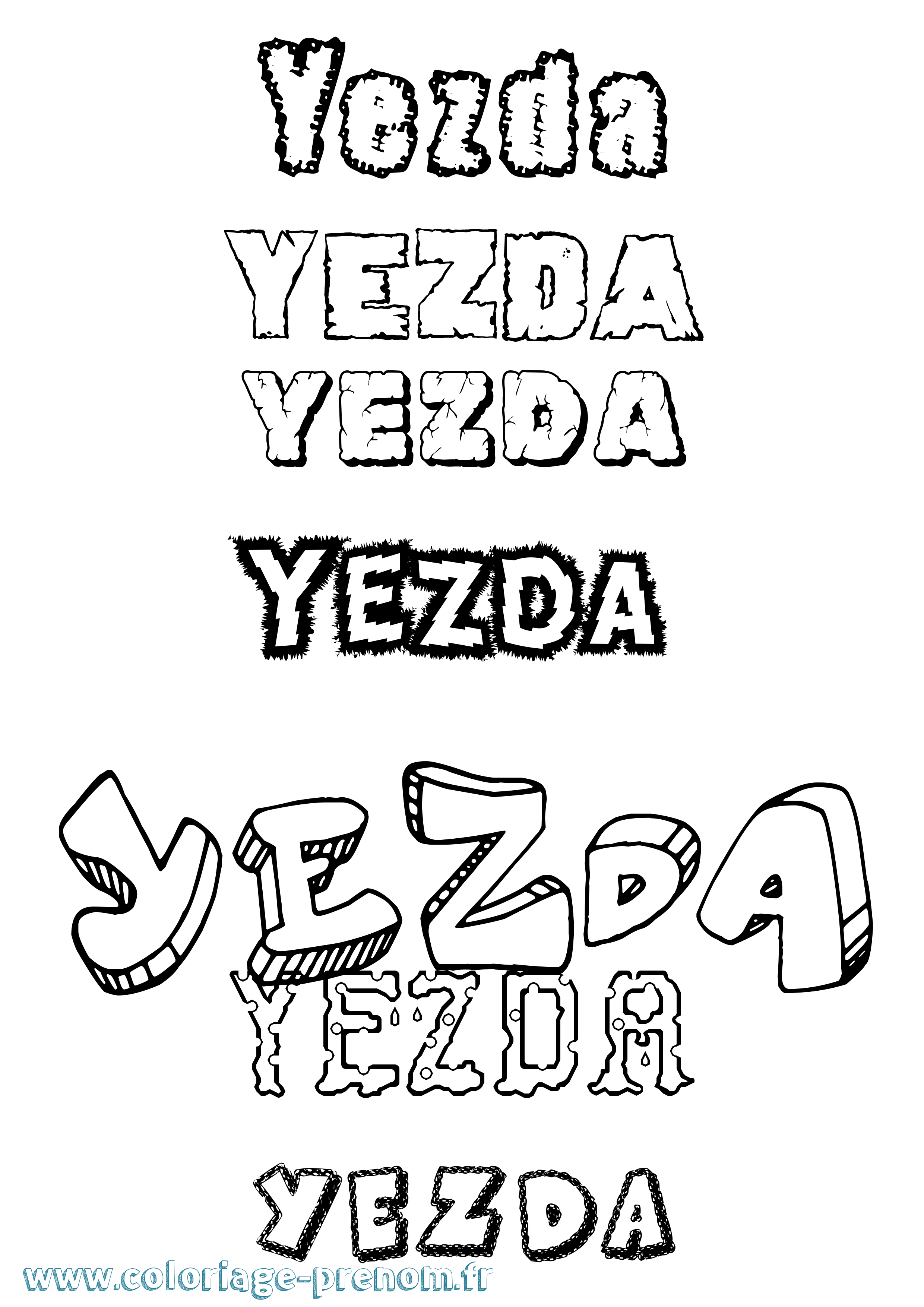 Coloriage Yezda Destructuré Coloriage prénom Yezda Destructuré