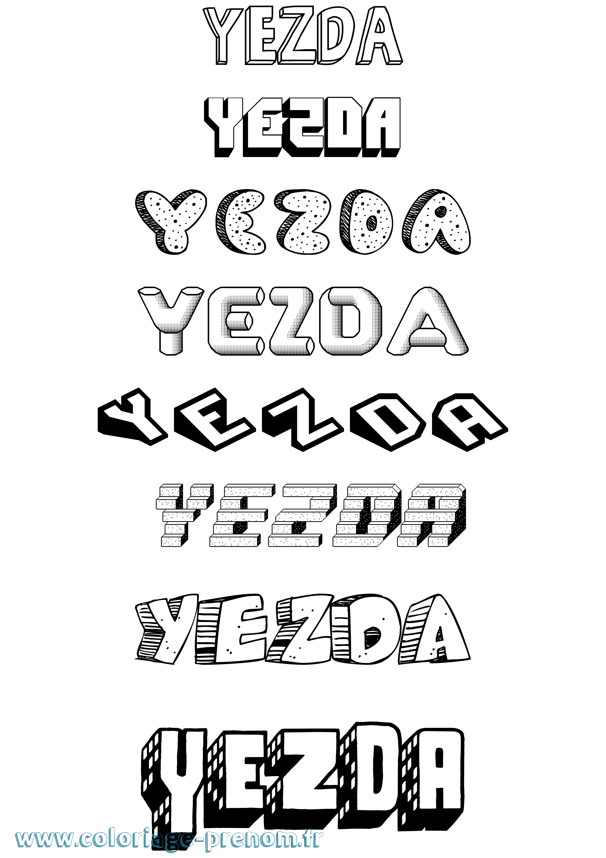 Coloriage Yezda Effet 3D Coloriage prénom Yezda Effet 3D