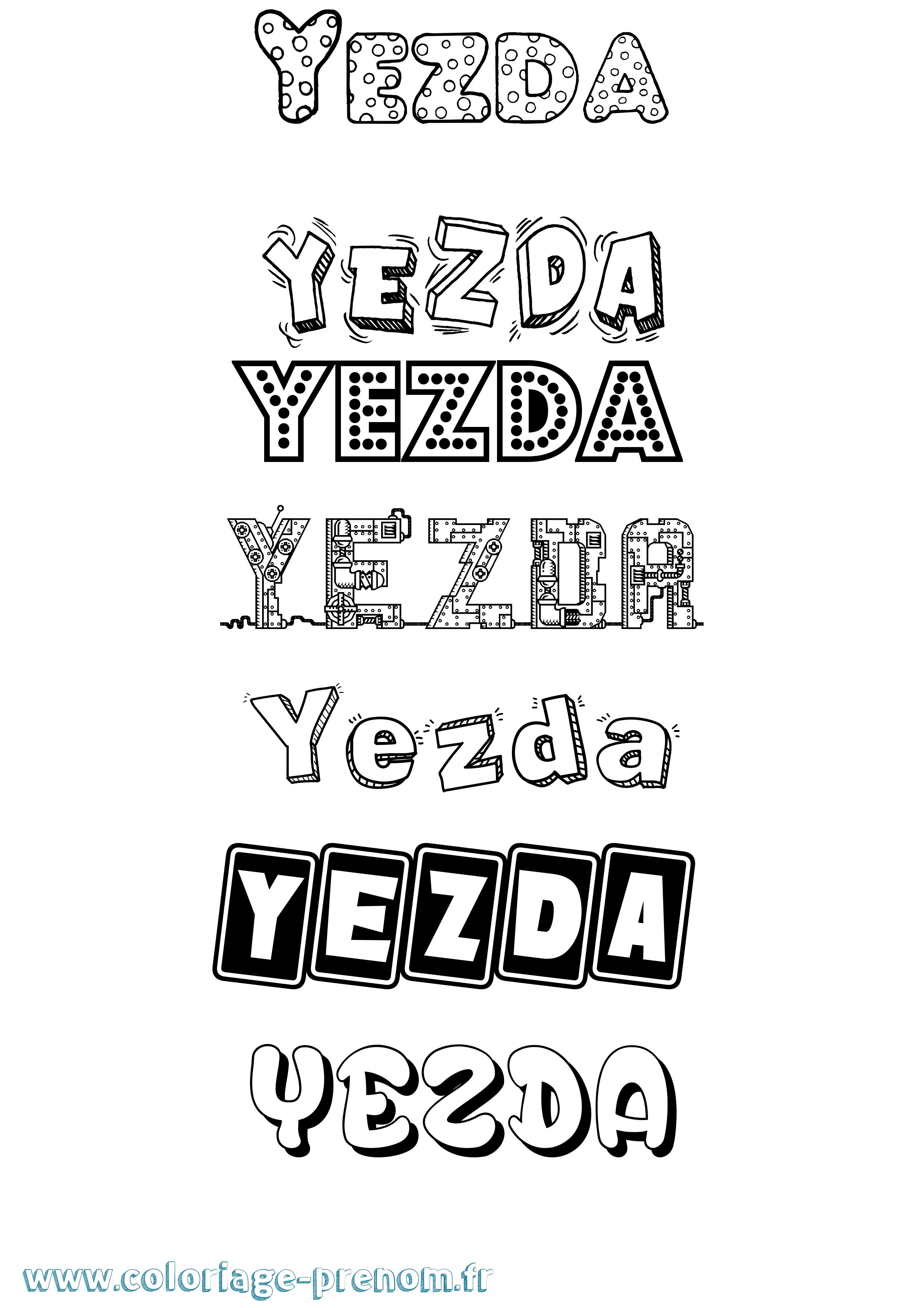 Coloriage Yezda Fun Coloriage prénom Yezda Fun