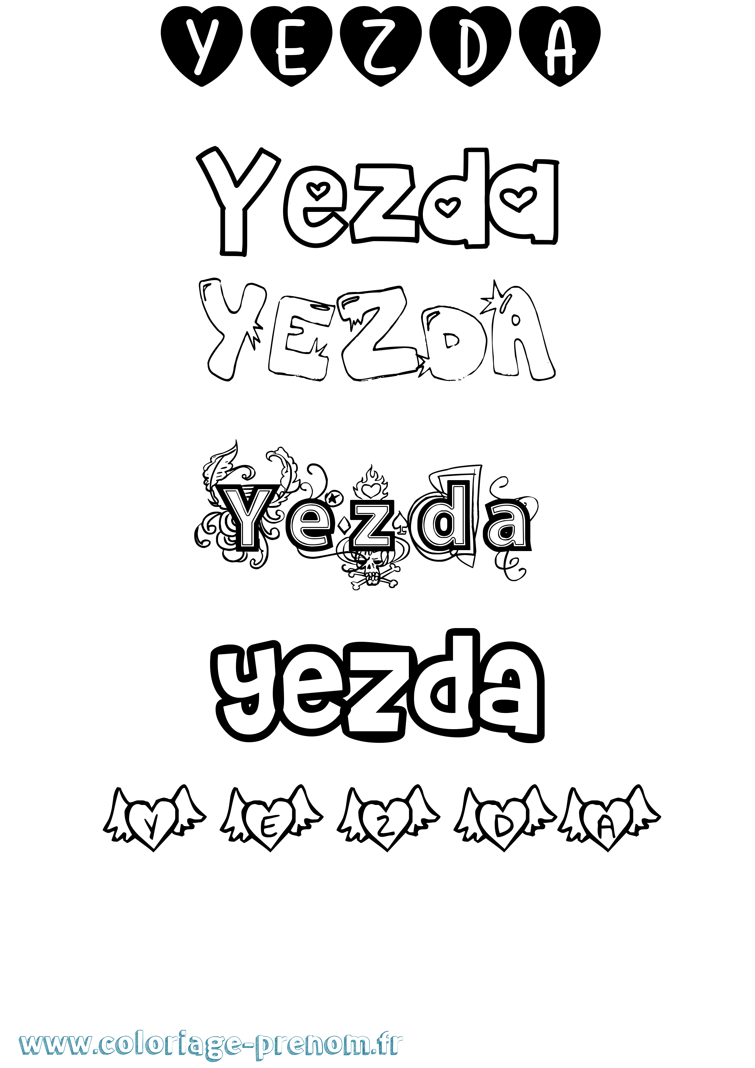 Coloriage Yezda Girly Coloriage prénom Yezda Girly