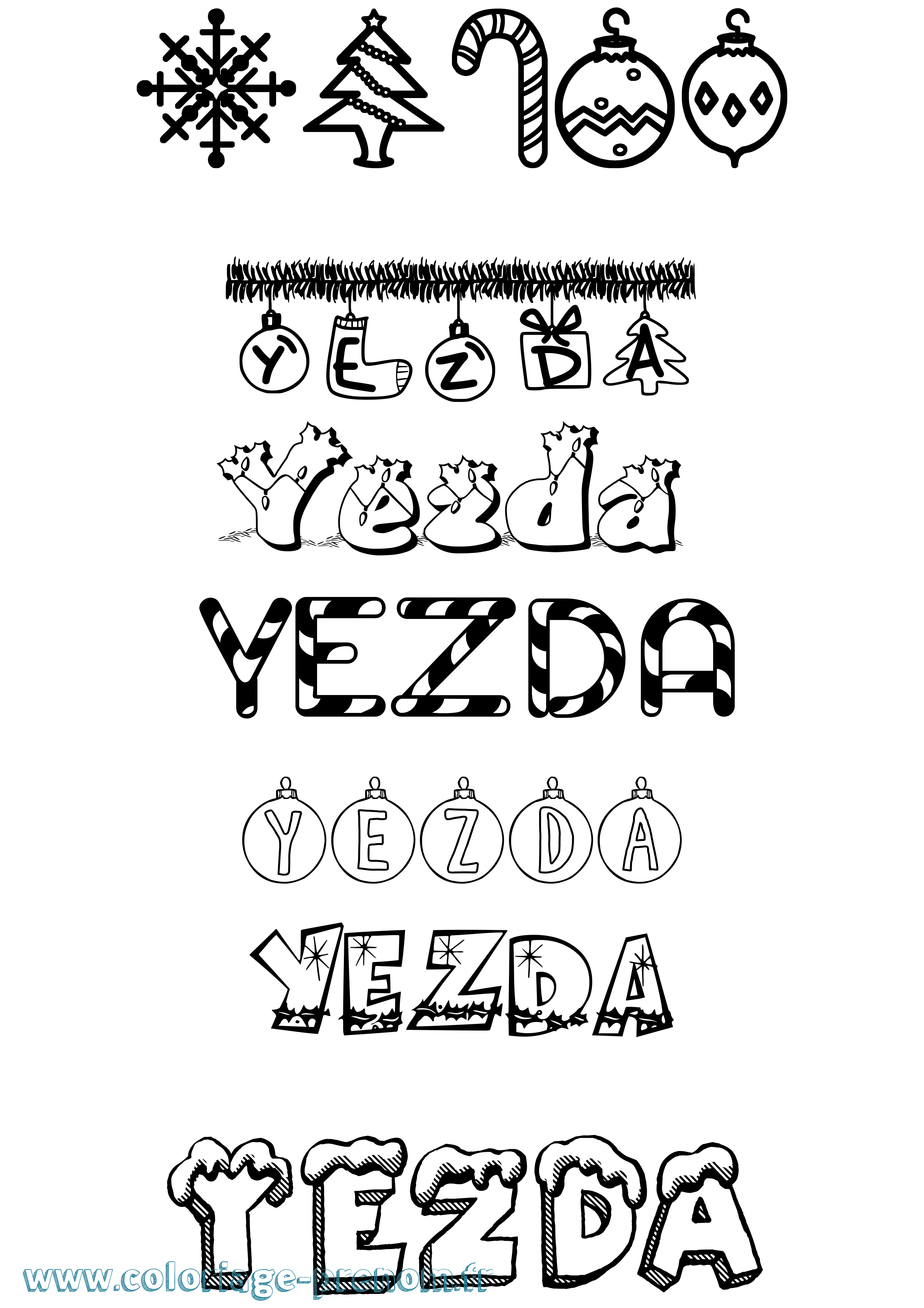 Coloriage Yezda Noël Coloriage prénom Yezda Noël