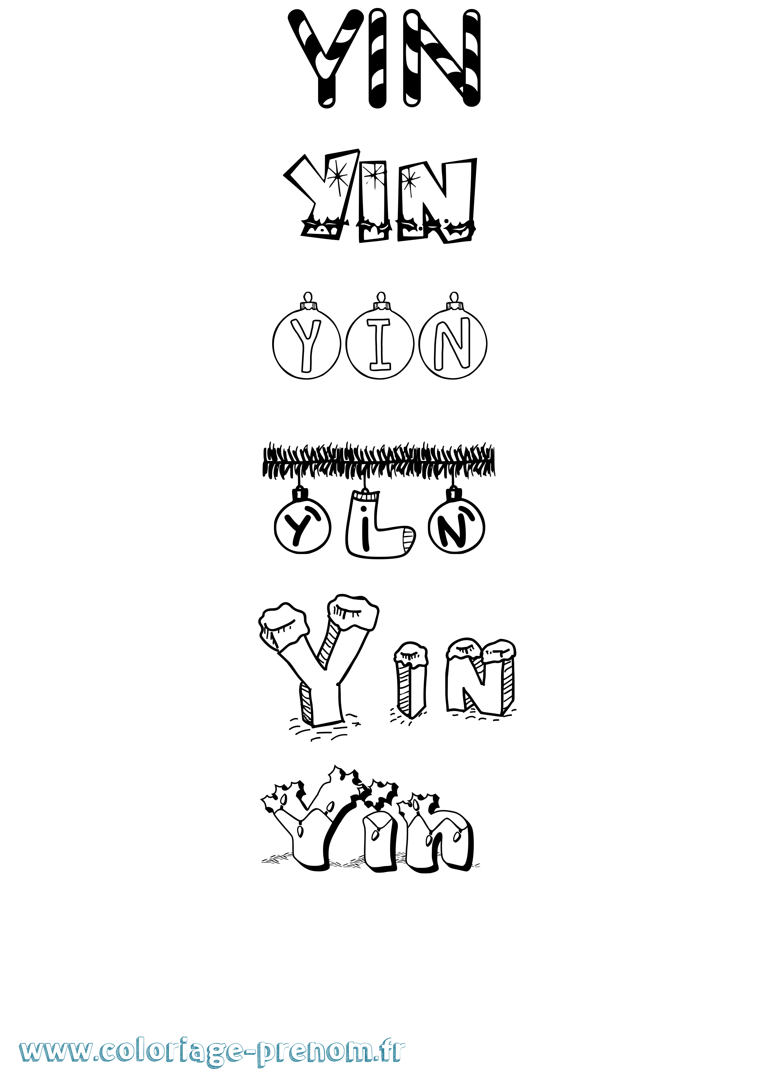Coloriage Yin Noël Coloriage prénom Yin Noël