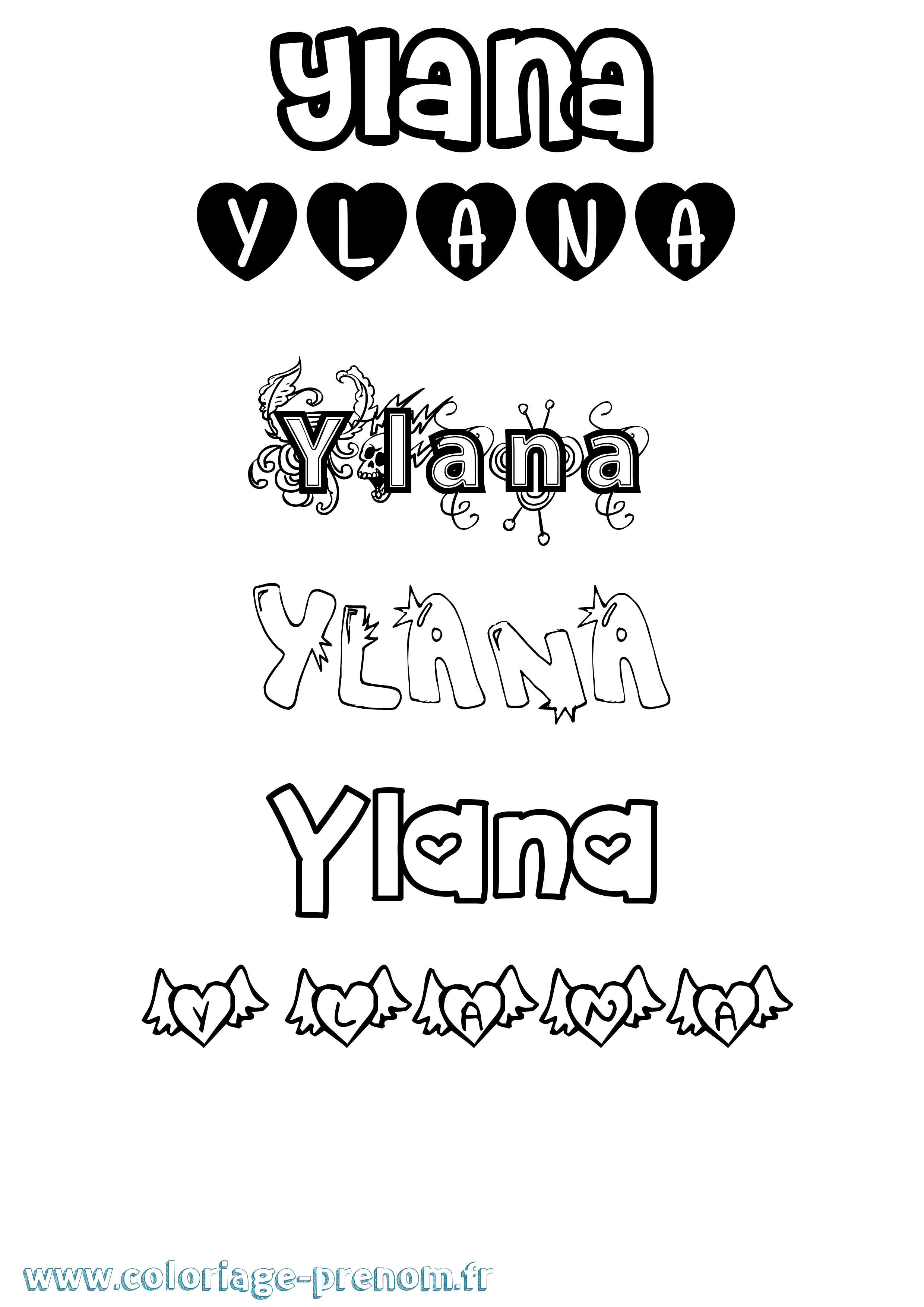 Coloriage Ylana Girly Coloriage prénom Ylana Girly
