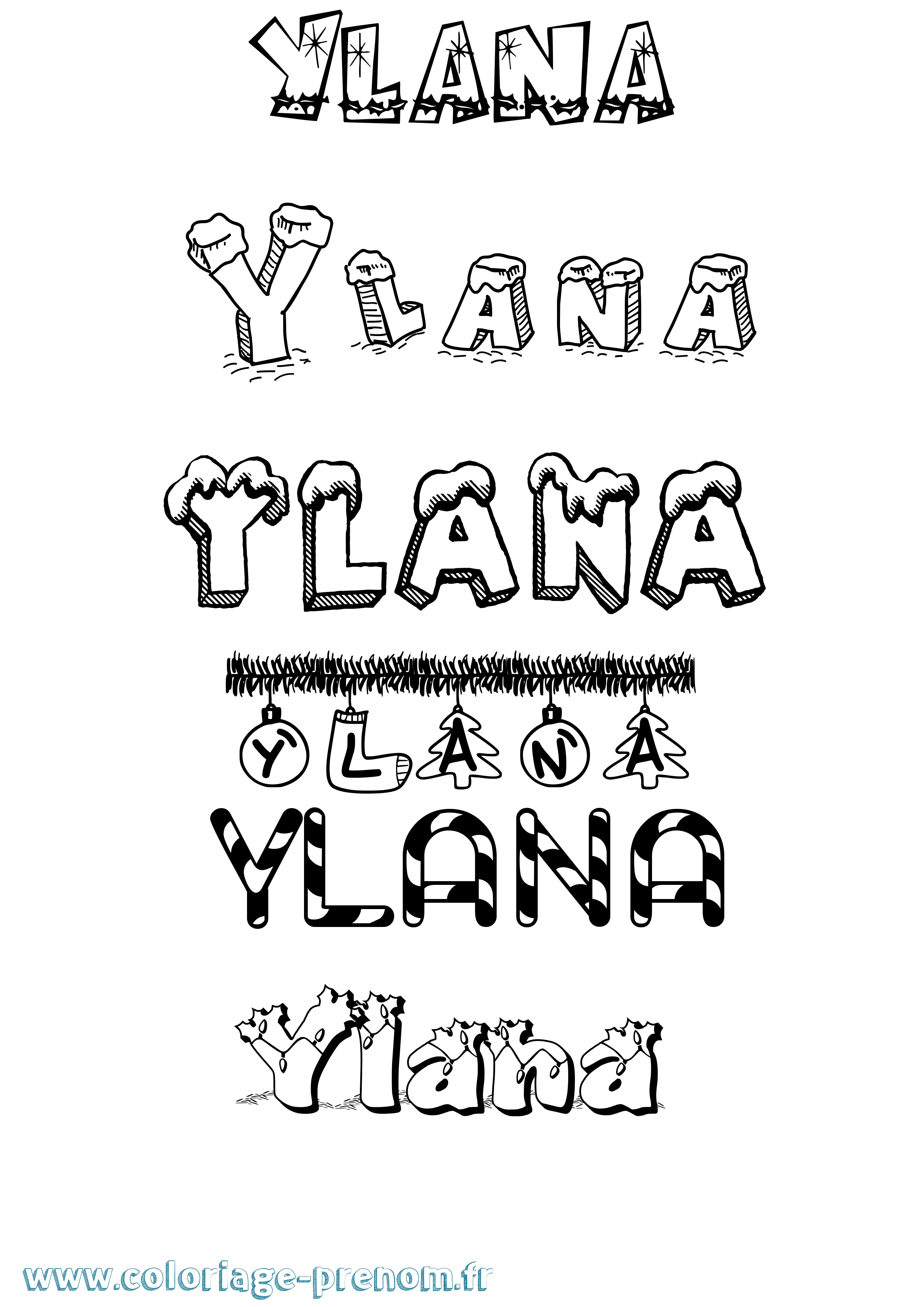 Coloriage Ylana Noël Coloriage prénom Ylana Noël