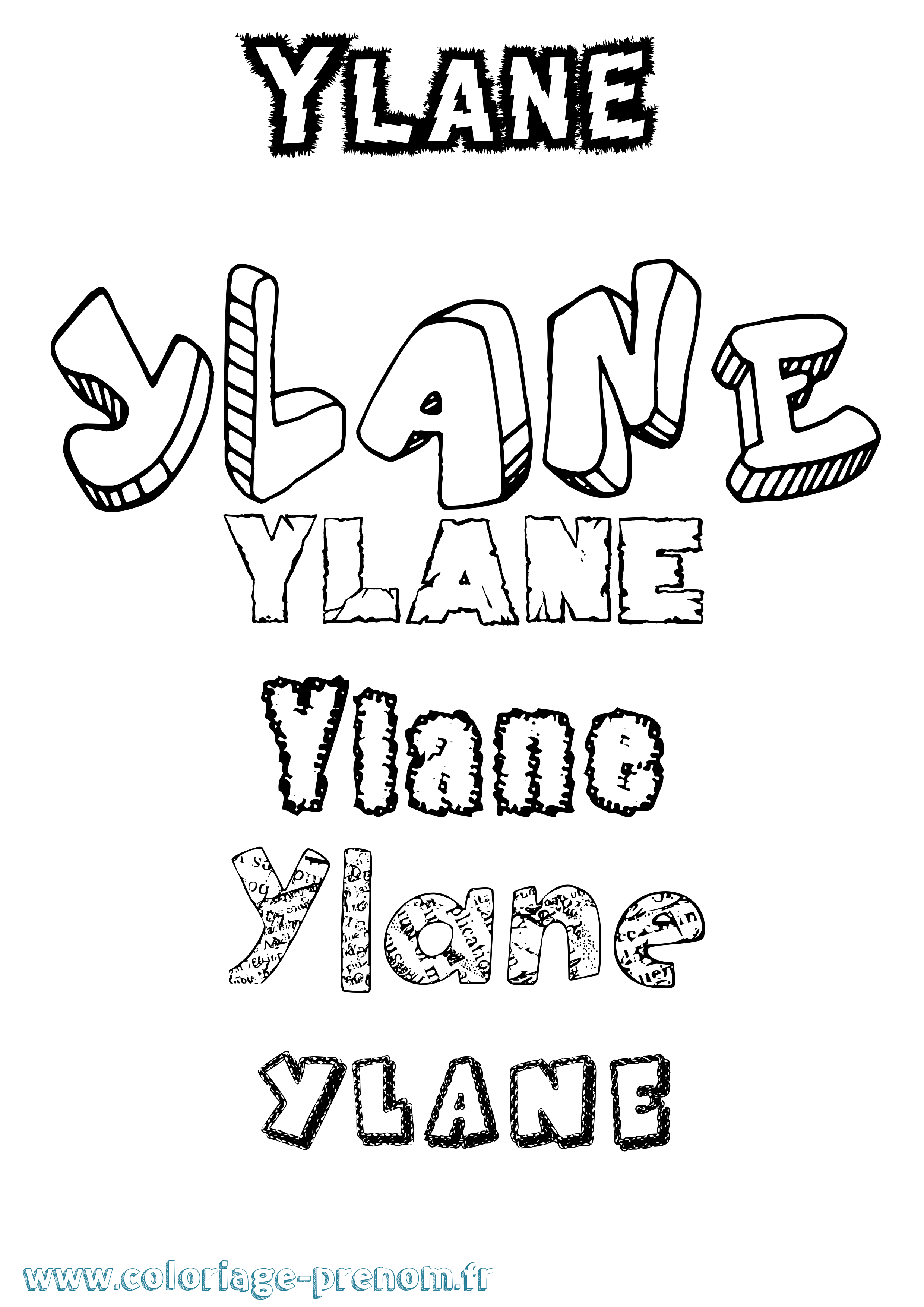 Coloriage Ylane Destructuré Coloriage prénom Ylane Destructuré
